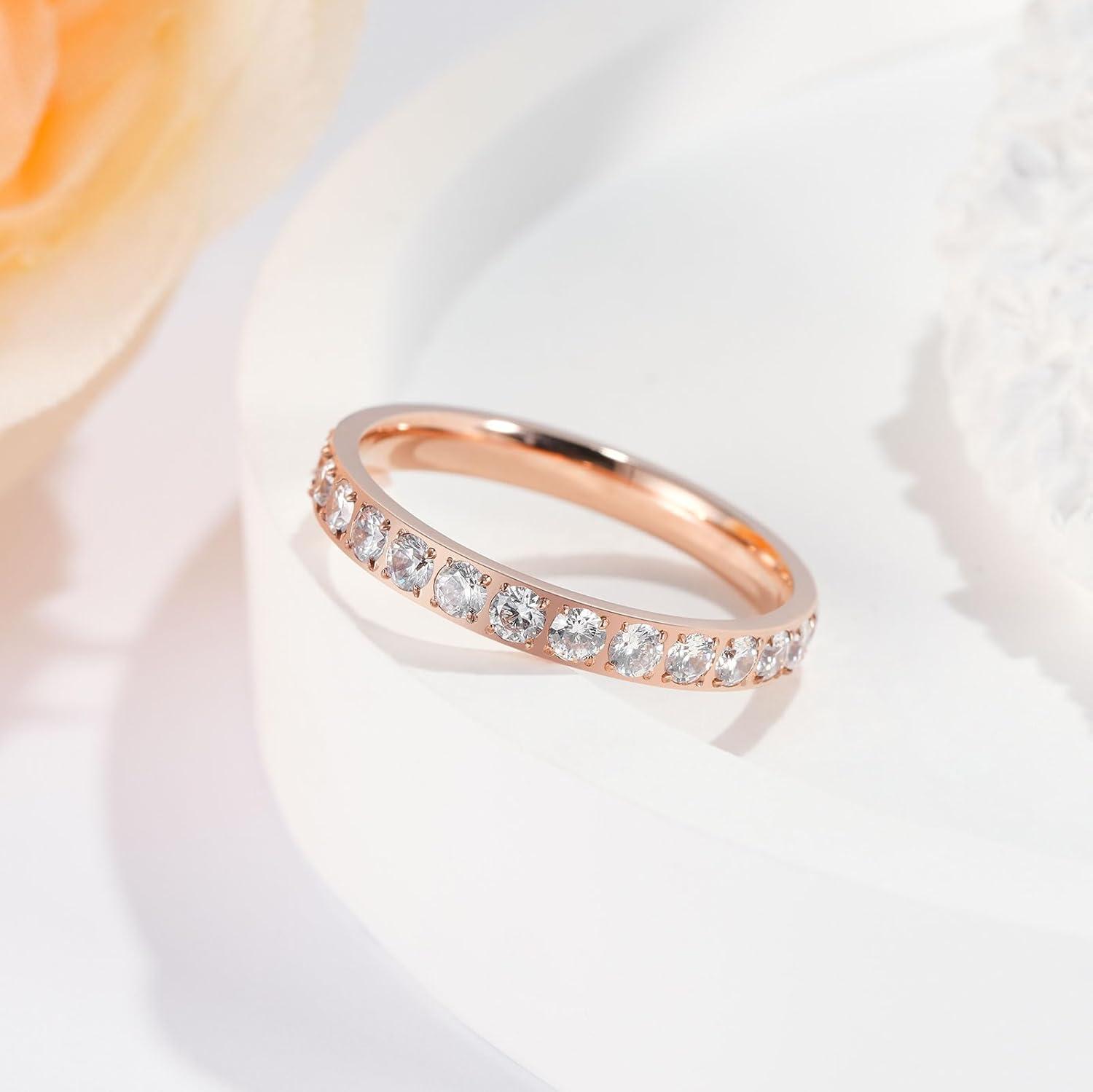 imageKing Will Eternity Band Stackable Rose Gold Rings Set Tungsten ring ampamp CZ Simulated Cubic Zirconia Rings
