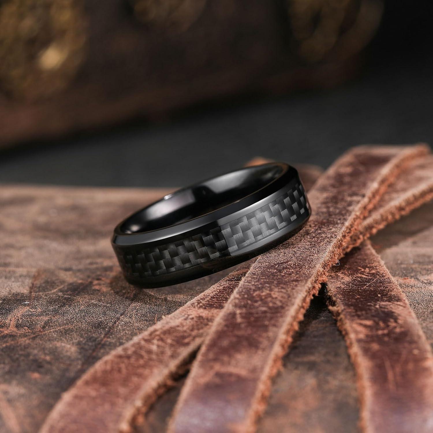 imageKing Will GENTLEMAN 7mm Mens Titanium Wedding Ring Carbon Fiber Inlay Engagement Ring BlackSilverGoldBlue Promise Ring For Him Comfort FitAllBlack