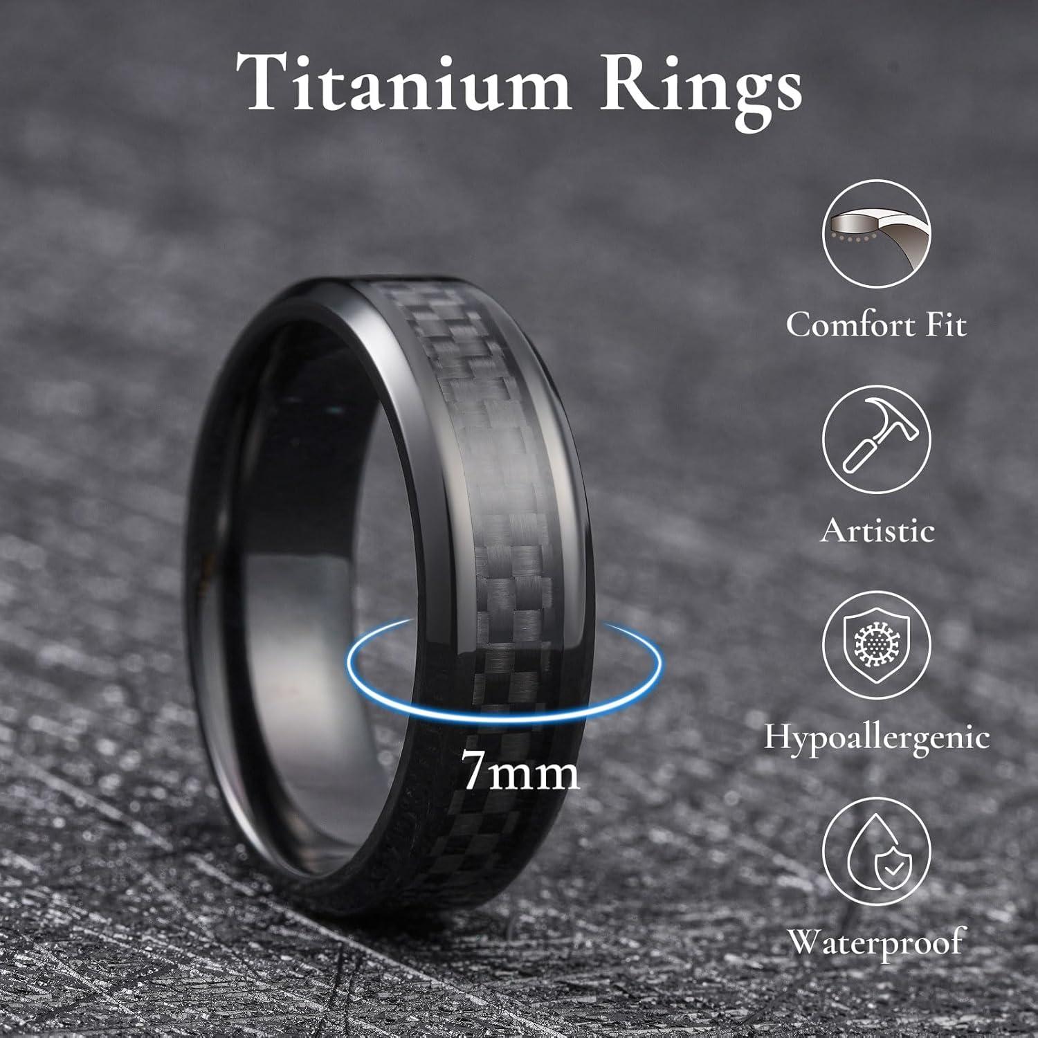 imageKing Will GENTLEMAN 7mm Mens Titanium Wedding Ring Carbon Fiber Inlay Engagement Ring BlackSilverGoldBlue Promise Ring For Him Comfort FitAllBlack