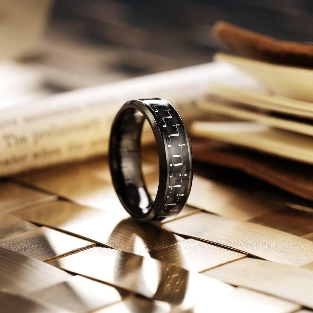 imageKing Will GENTLEMAN 7mm Mens Titanium Wedding Ring Carbon Fiber Inlay Engagement Ring BlackSilverGoldBlue Promise Ring For Him Comfort FitBlack