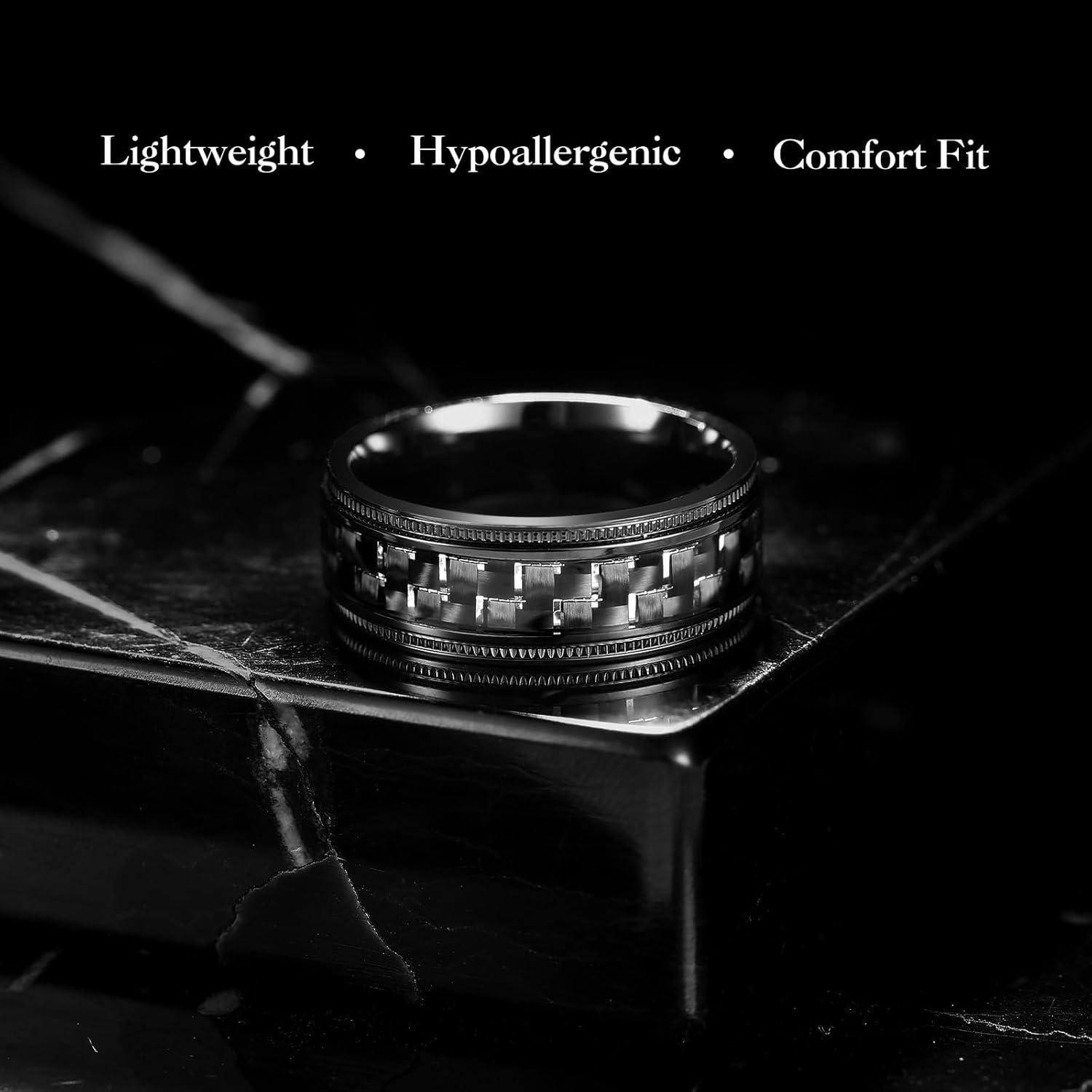 imageKing Will GENTLEMAN 7mm Mens Titanium Wedding Ring Carbon Fiber Inlay Engagement Ring BlackSilverGoldBlue Promise Ring For Him Comfort FitBlackSilver