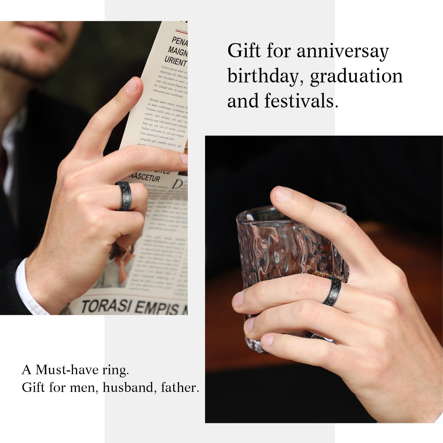 imageKing Will GENTLEMAN 7mm Mens Titanium Wedding Ring Carbon Fiber Inlay Engagement Ring BlackSilverGoldBlue Promise Ring For Him Comfort FitBlackSilver