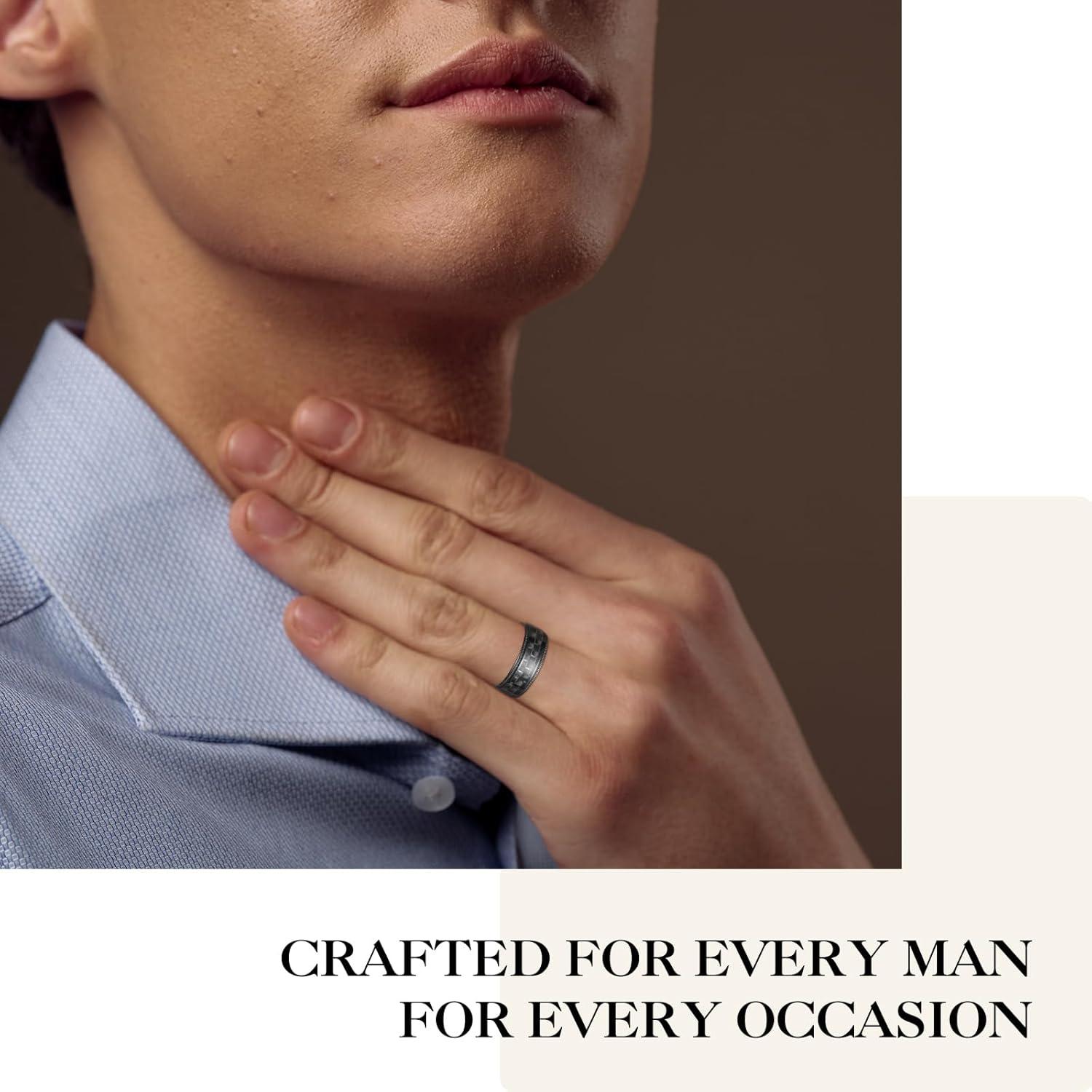 imageKing Will GENTLEMAN 7mm Mens Titanium Wedding Ring Carbon Fiber Inlay Engagement Ring BlackSilverGoldBlue Promise Ring For Him Comfort FitBlackSilver