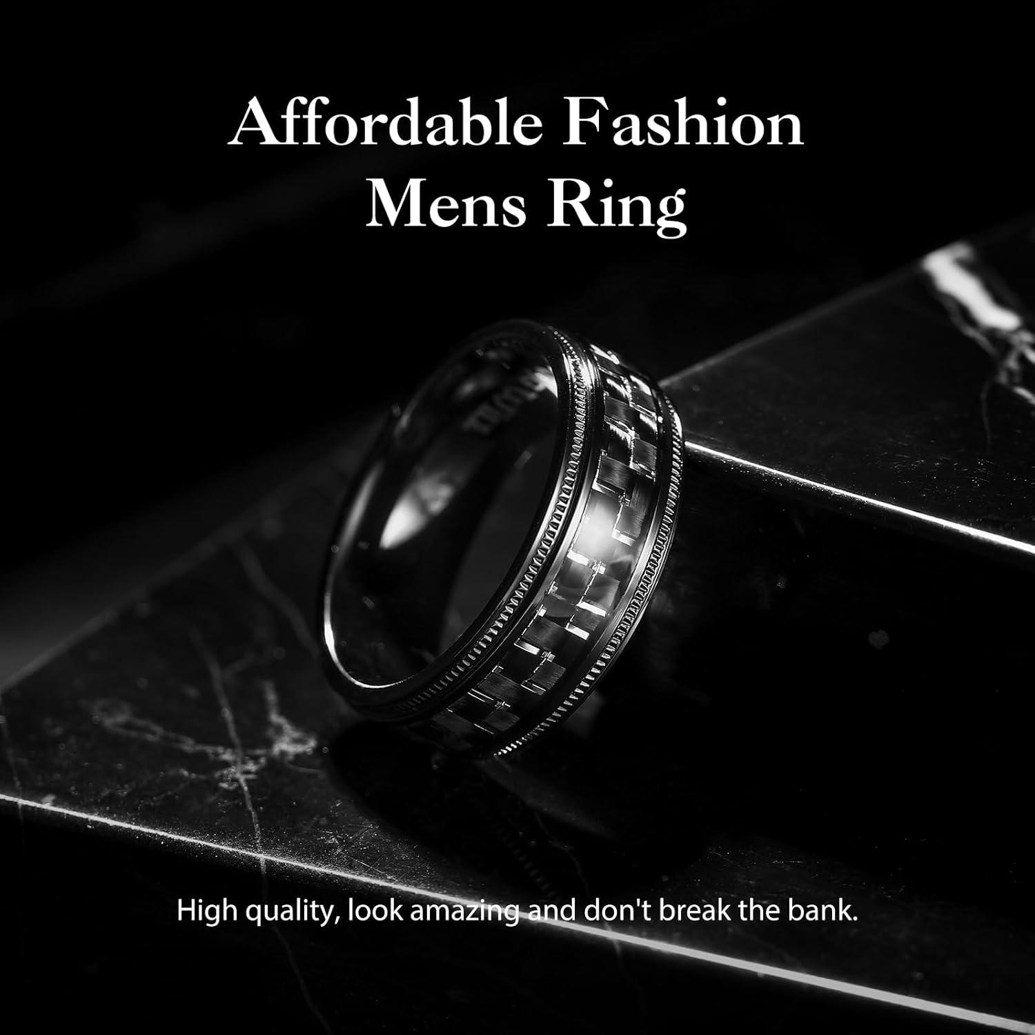 imageKing Will GENTLEMAN 7mm Mens Titanium Wedding Ring Carbon Fiber Inlay Engagement Ring BlackSilverGoldBlue Promise Ring For Him Comfort FitBlackSilver
