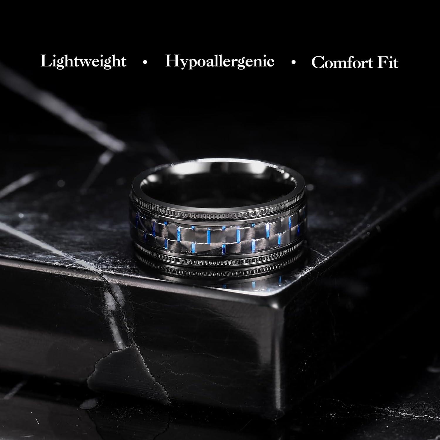 imageKing Will GENTLEMAN 7mm Mens Titanium Wedding Ring Carbon Fiber Inlay Engagement Ring BlackSilverGoldBlue Promise Ring For Him Comfort FitBlue