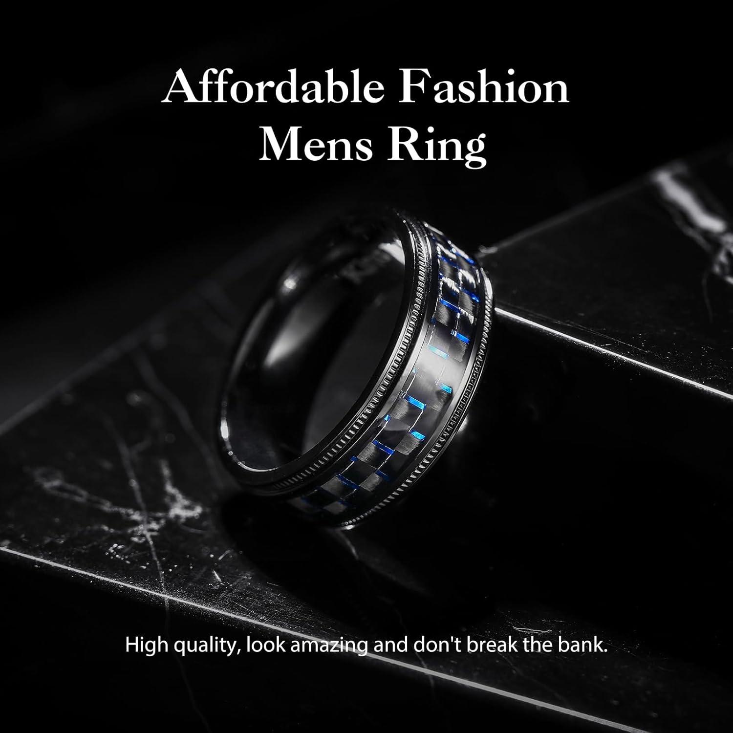 imageKing Will GENTLEMAN 7mm Mens Titanium Wedding Ring Carbon Fiber Inlay Engagement Ring BlackSilverGoldBlue Promise Ring For Him Comfort FitBlue