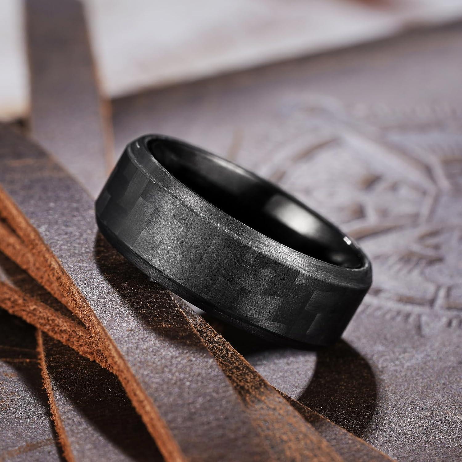 imageKing Will GENTLEMAN 7mm Mens Titanium Wedding Ring Carbon Fiber Inlay Engagement Ring BlackSilverGoldBlue Promise Ring For Him Comfort FitDark Black