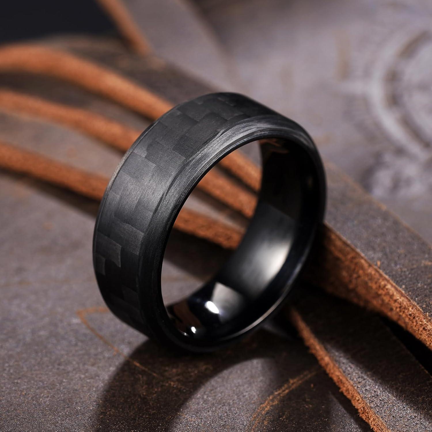 imageKing Will GENTLEMAN 7mm Mens Titanium Wedding Ring Carbon Fiber Inlay Engagement Ring BlackSilverGoldBlue Promise Ring For Him Comfort FitDark Black