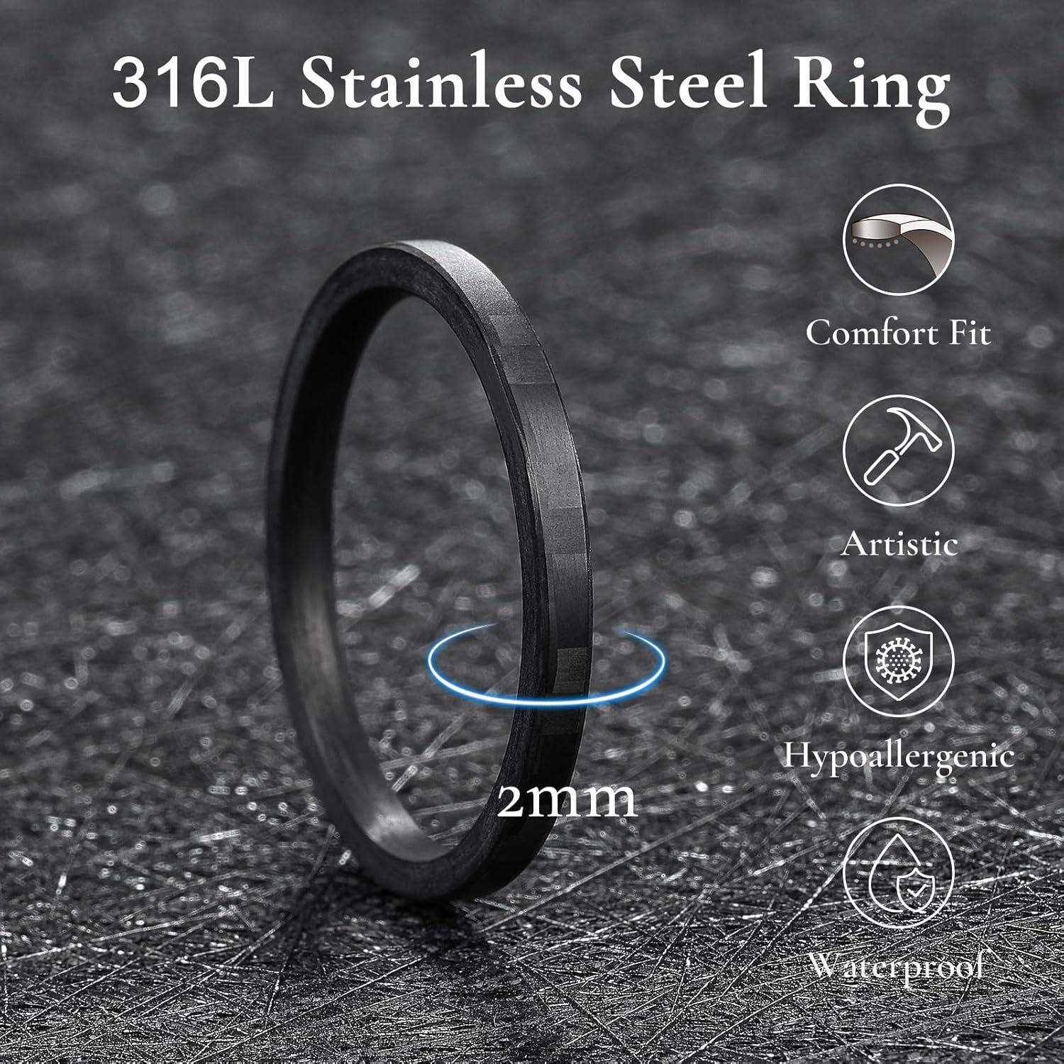 imageKing Will GENTLEMAN 7mm Mens Titanium Wedding Ring Carbon Fiber Inlay Engagement Ring BlackSilverGoldBlue Promise Ring For Him Comfort FitDark Black2mm