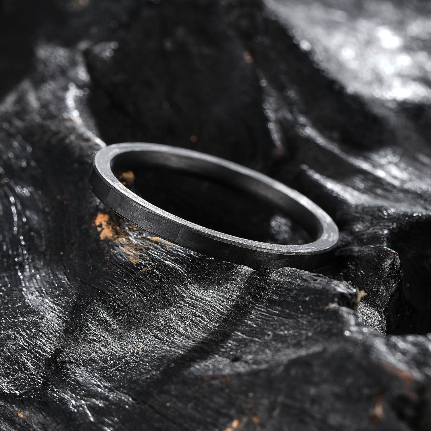 imageKing Will GENTLEMAN 7mm Mens Titanium Wedding Ring Carbon Fiber Inlay Engagement Ring BlackSilverGoldBlue Promise Ring For Him Comfort FitDark Black2mm