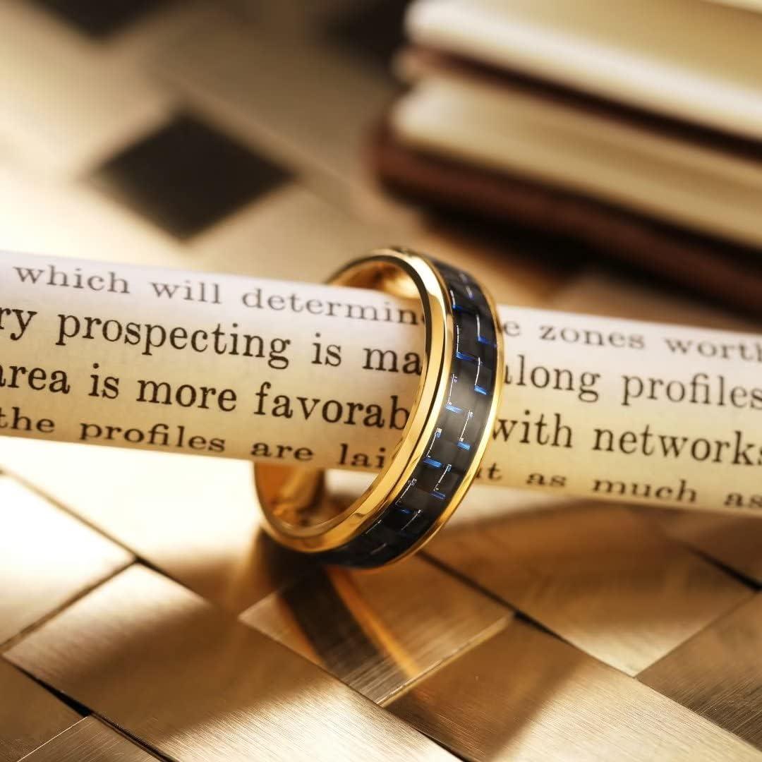 imageKing Will GENTLEMAN 7mm Mens Titanium Wedding Ring Carbon Fiber Inlay Engagement Ring BlackSilverGoldBlue Promise Ring For Him Comfort FitGold