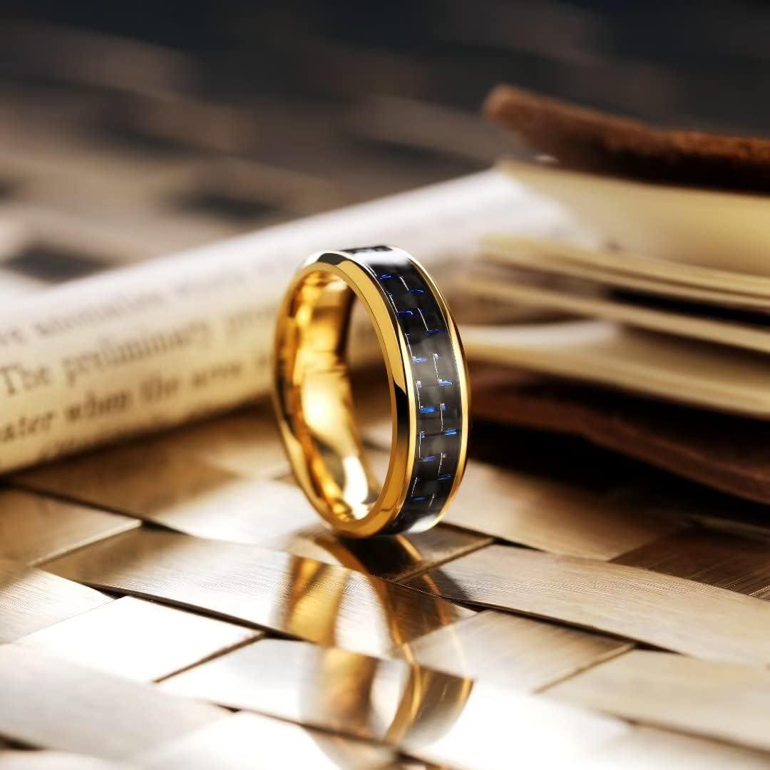 imageKing Will GENTLEMAN 7mm Mens Titanium Wedding Ring Carbon Fiber Inlay Engagement Ring BlackSilverGoldBlue Promise Ring For Him Comfort FitGold