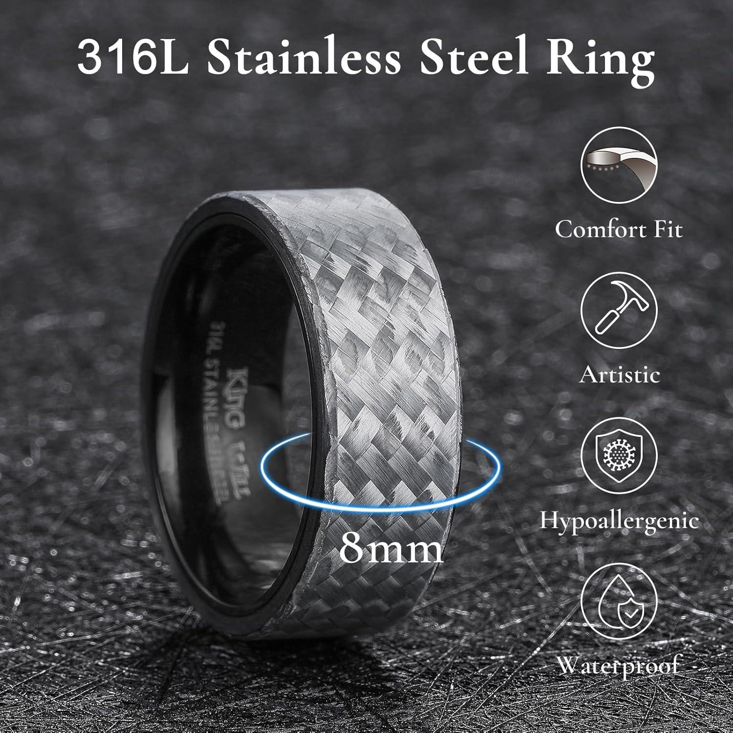 imageKing Will GENTLEMAN 7mm Mens Titanium Wedding Ring Carbon Fiber Inlay Engagement Ring BlackSilverGoldBlue Promise Ring For Him Comfort FitGray8mm