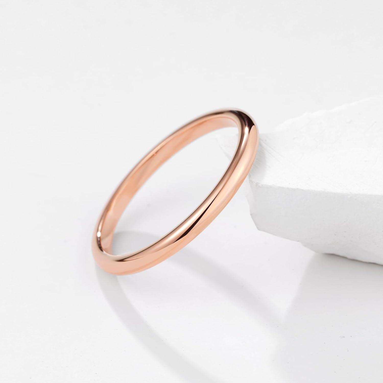 imageKing Will Glory 2mm Rose Gold Thin Tungsten Ring Wedding Band High Polished for Men Women 85