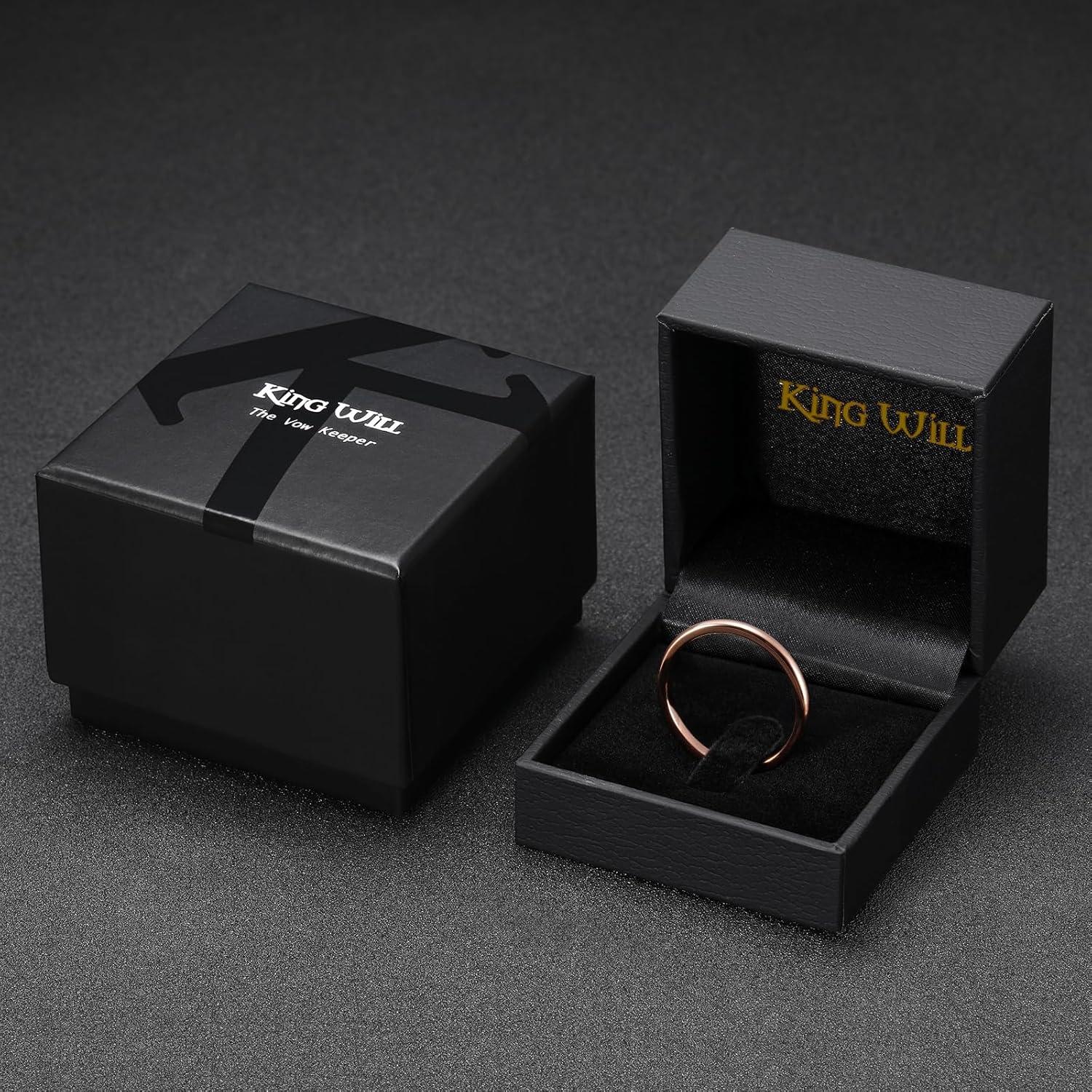 imageKing Will Glory 2mm Rose Gold Thin Tungsten Ring Wedding Band High Polished for Men Women 85