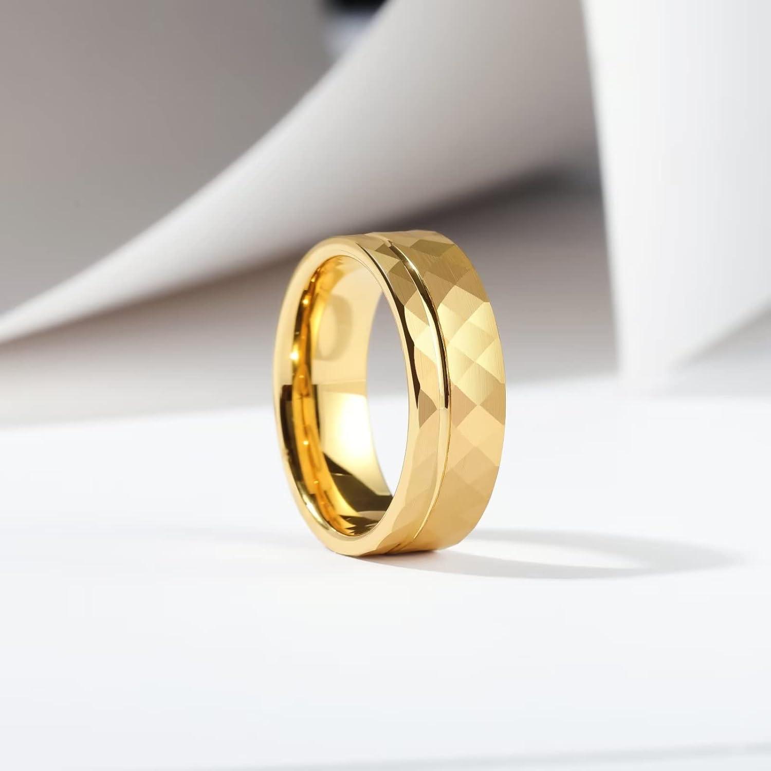 imageKing Will Hammer 8MM Mens Tungsten Ring BlackSilverGoldRose Gold Faceted Finish Tungsten Carbide Wedding Band Stripe Two Tone Rose GoldSilver Plating GrooveGold