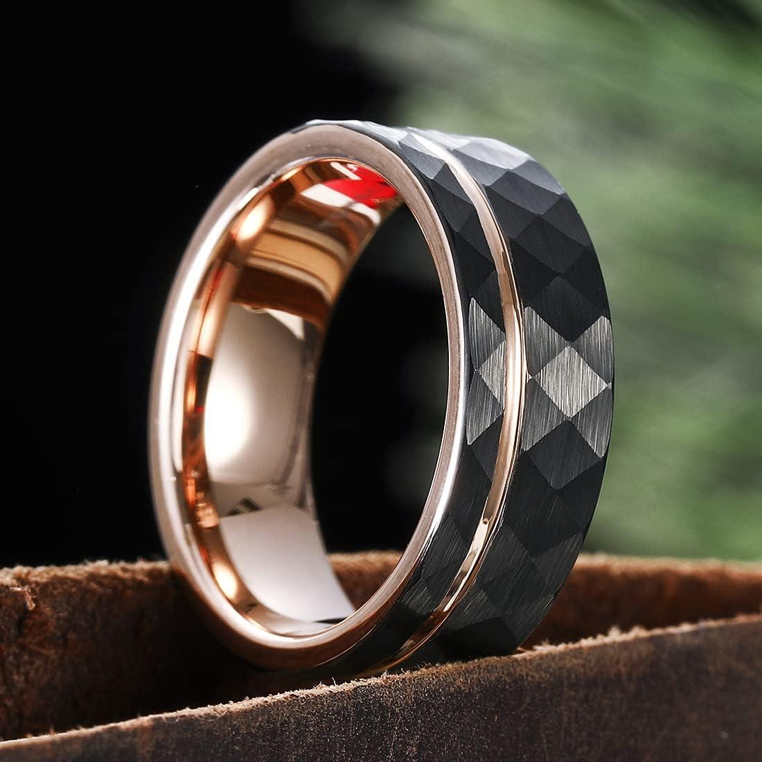 imageKing Will Hammer 8MM Mens Tungsten Ring BlackSilverGoldRose Gold Faceted Finish Tungsten Carbide Wedding Band Stripe Two Tone Rose GoldSilver Plating GrooveRose Gold