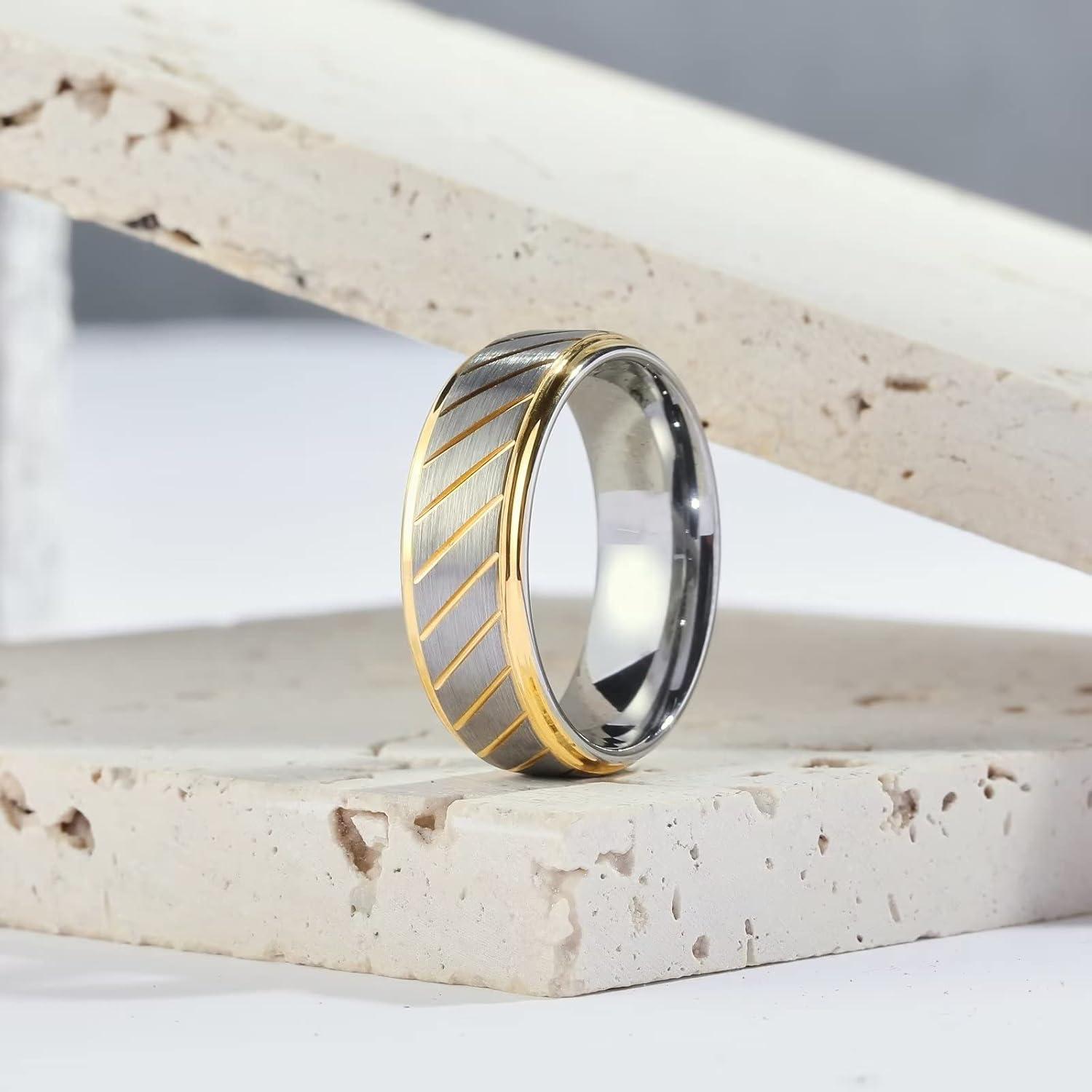 imageKing Will Hammer 8MM Mens Tungsten Ring BlackSilverGoldRose Gold Faceted Finish Tungsten Carbide Wedding Band Stripe Two Tone Rose GoldSilver Plating GrooveDgold groove