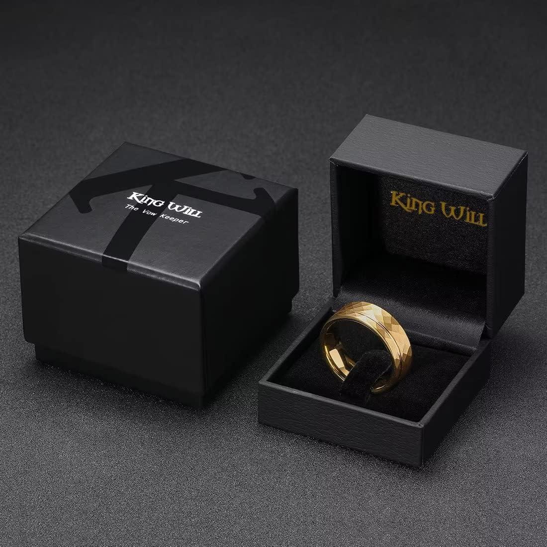 imageKing Will Hammer 8MM Mens Tungsten Ring BlackSilverGoldRose Gold Faceted Finish Tungsten Carbide Wedding Band Stripe Two Tone Rose GoldSilver Plating GrooveGold