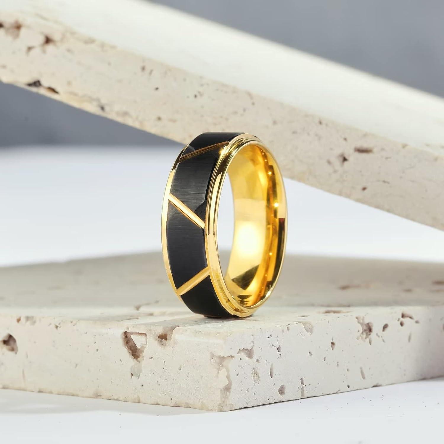 imageKing Will Hammer 8MM Mens Tungsten Ring BlackSilverGoldRose Gold Faceted Finish Tungsten Carbide Wedding Band Stripe Two Tone Rose GoldSilver Plating GrooveDgold black groove