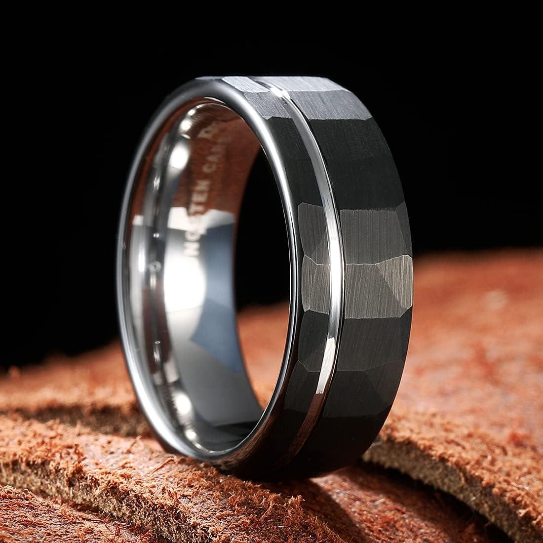 imageKing Will Hammer 8MM Mens Tungsten Ring BlackSilverGoldRose Gold Faceted Finish Tungsten Carbide Wedding Band Stripe Two Tone Rose GoldSilver Plating GrooveSilver
