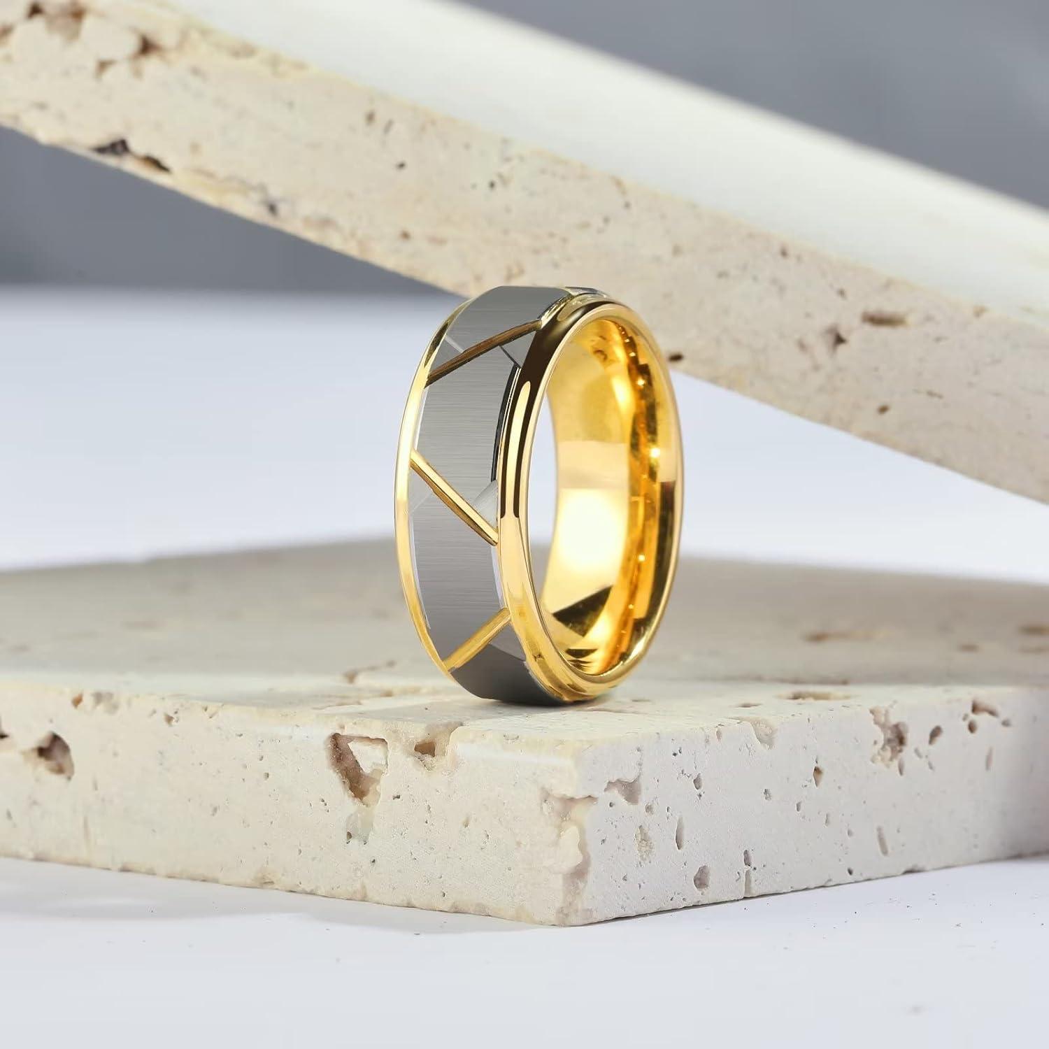 imageKing Will Hammer 8MM Mens Tungsten Ring BlackSilverGoldRose Gold Faceted Finish Tungsten Carbide Wedding Band Stripe Two Tone Rose GoldSilver Plating GrooveDgold silver groove