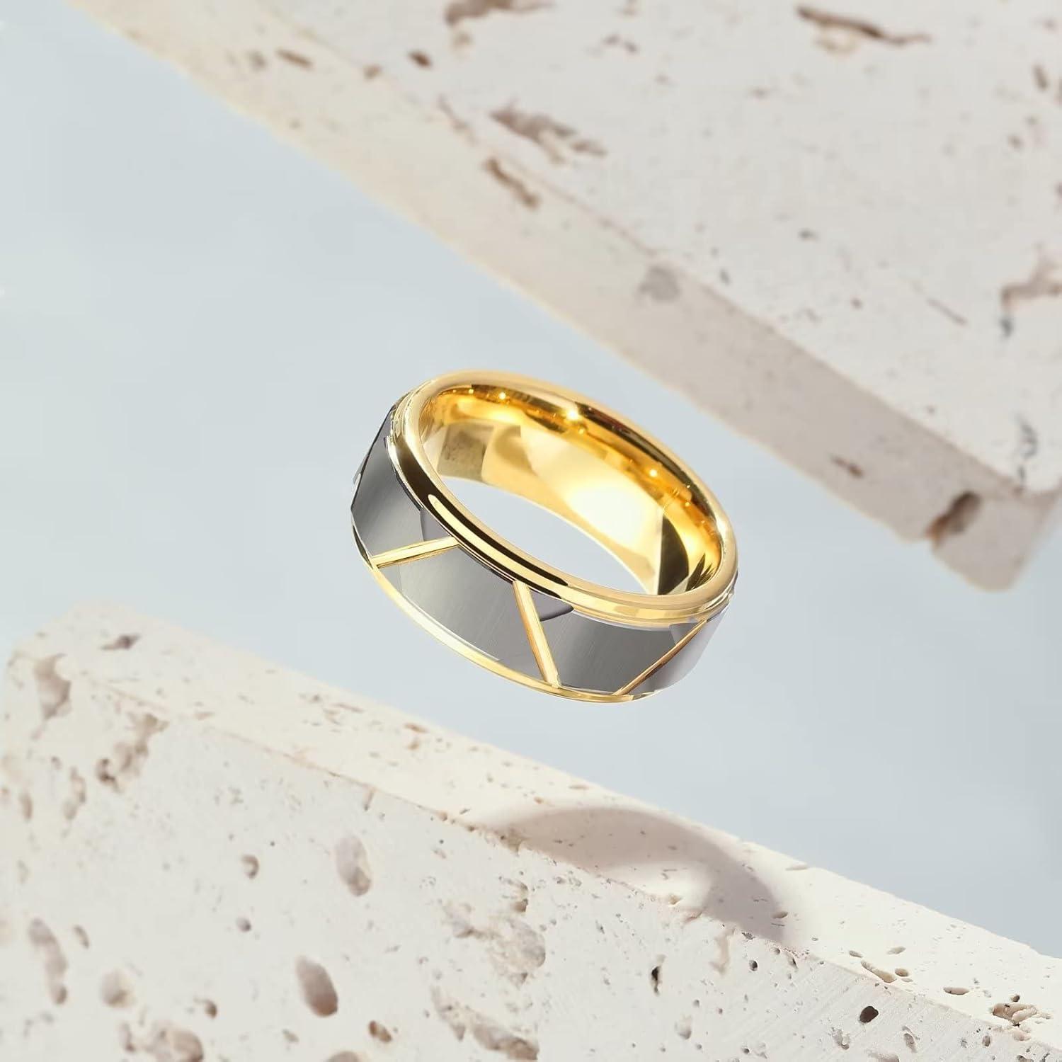 imageKing Will Hammer 8MM Mens Tungsten Ring BlackSilverGoldRose Gold Faceted Finish Tungsten Carbide Wedding Band Stripe Two Tone Rose GoldSilver Plating GrooveDgold silver groove