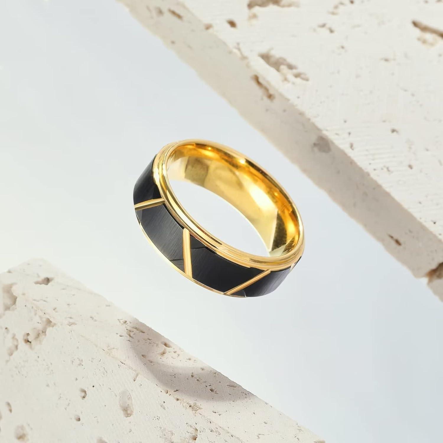 imageKing Will Hammer 8MM Mens Tungsten Ring BlackSilverGoldRose Gold Faceted Finish Tungsten Carbide Wedding Band Stripe Two Tone Rose GoldSilver Plating GrooveDgold black groove