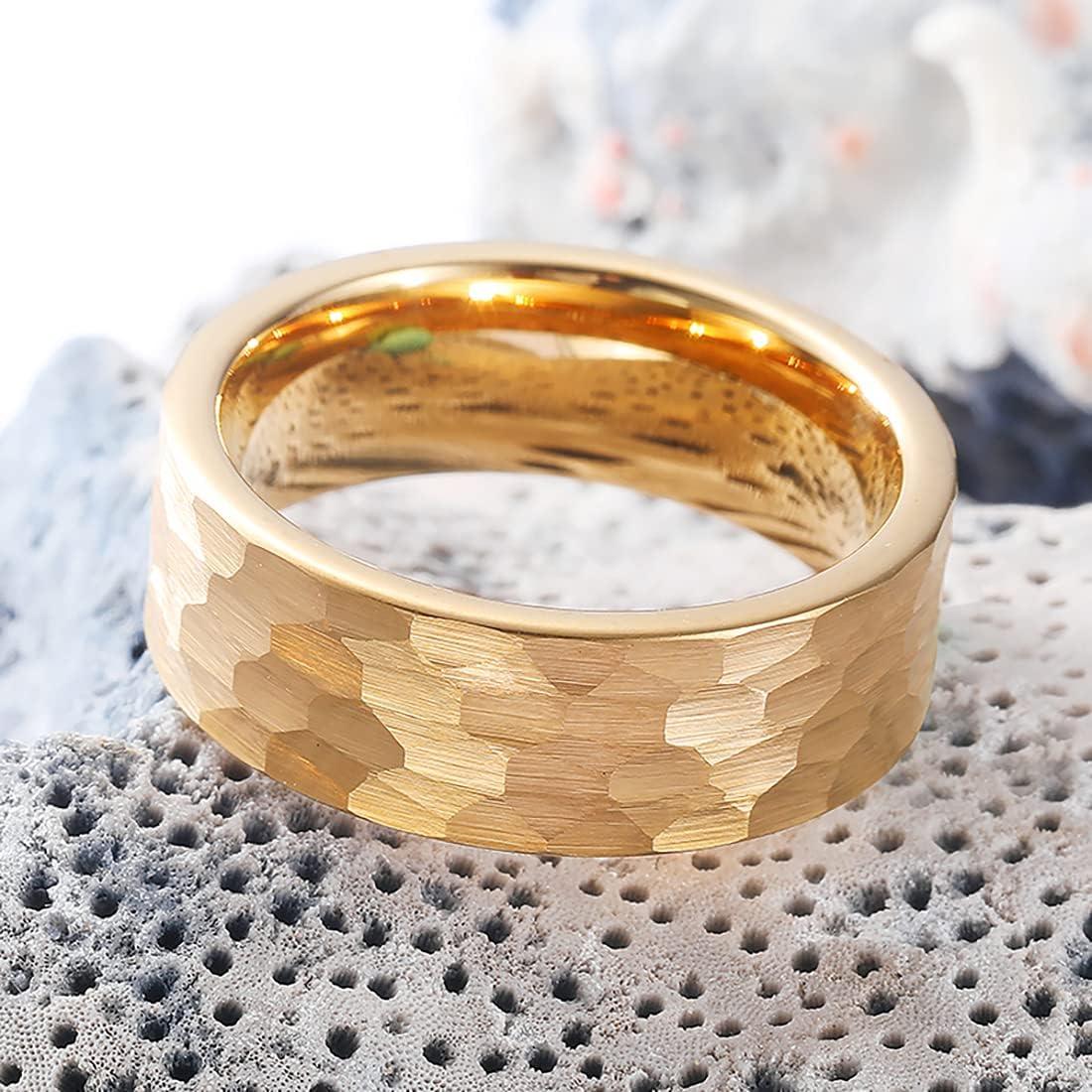 imageKing Will Hammered 8mm Silver Tungsten Ring Hammer MultiFaceted Men Wedding Band Polished Domed Brushed Step Edge Comfort FitAgold