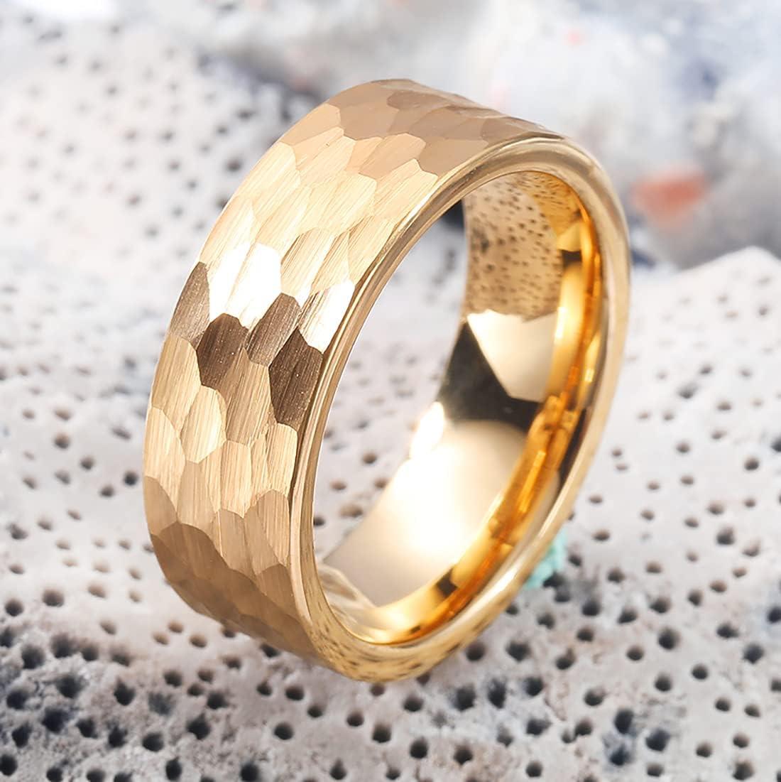 imageKing Will Hammered 8mm Silver Tungsten Ring Hammer MultiFaceted Men Wedding Band Polished Domed Brushed Step Edge Comfort FitAgold