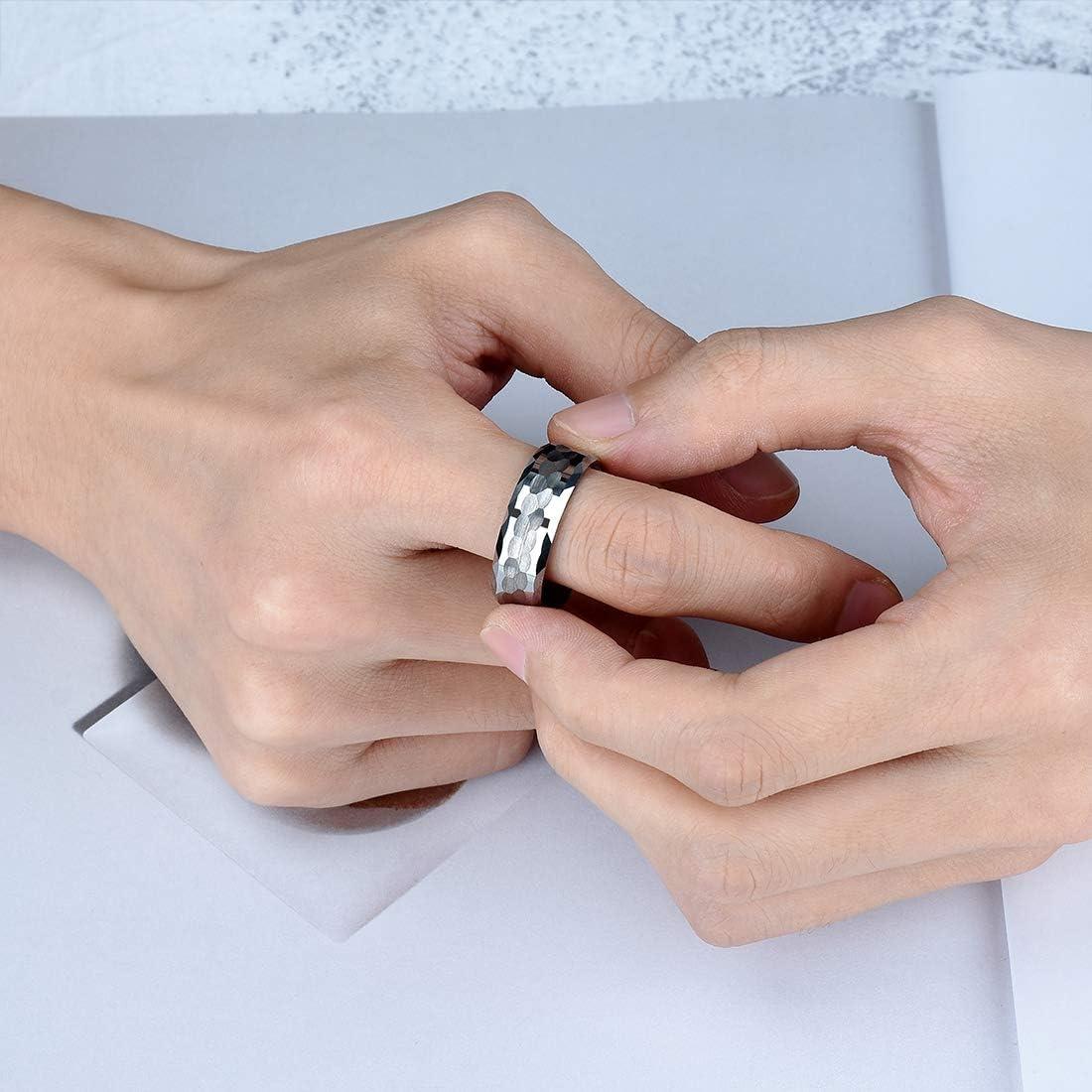 imageKing Will Hammered 8mm Silver Tungsten Ring Hammer MultiFaceted Men Wedding Band Polished Domed Brushed Step Edge Comfort FitMultiFaceted