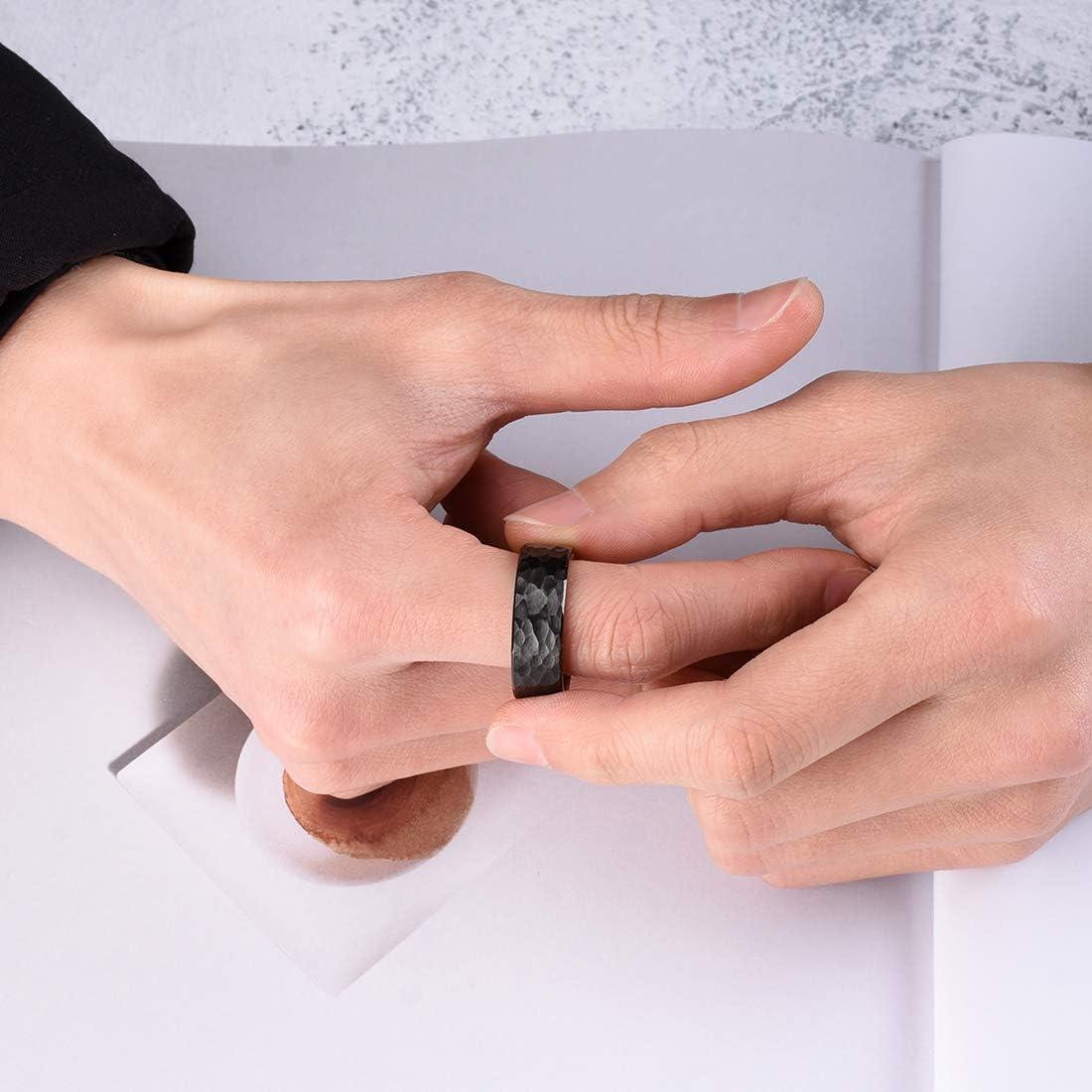 imageKing Will Hammered 8mm Silver Tungsten Ring Hammer MultiFaceted Men Wedding Band Polished Domed Brushed Step Edge Comfort Fitwoodblack