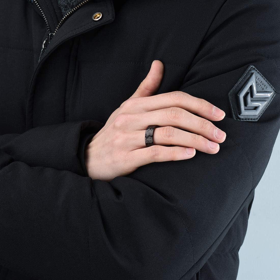 imageKing Will Hammered 8mm Silver Tungsten Ring Hammer MultiFaceted Men Wedding Band Polished Domed Brushed Step Edge Comfort Fitwoodblack