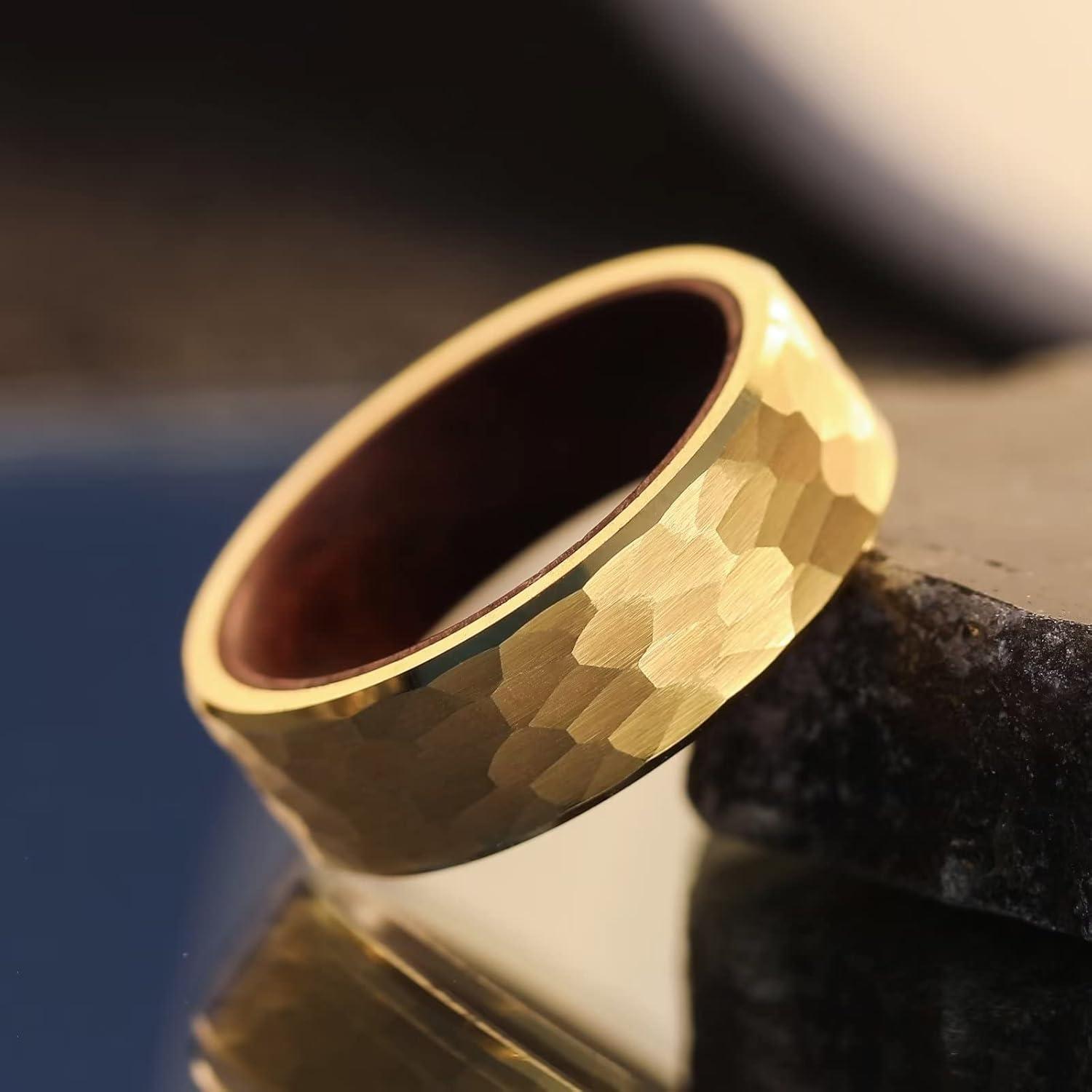 imageKing Will Hammered 8mm Silver Tungsten Ring Hammer MultiFaceted Men Wedding Band Polished Domed Brushed Step Edge Comfort Fitwoodgold