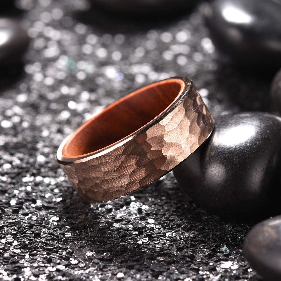 imageKing Will Hammered 8mm Silver Tungsten Ring Hammer MultiFaceted Men Wedding Band Polished Domed Brushed Step Edge Comfort Fitwoodrose gold