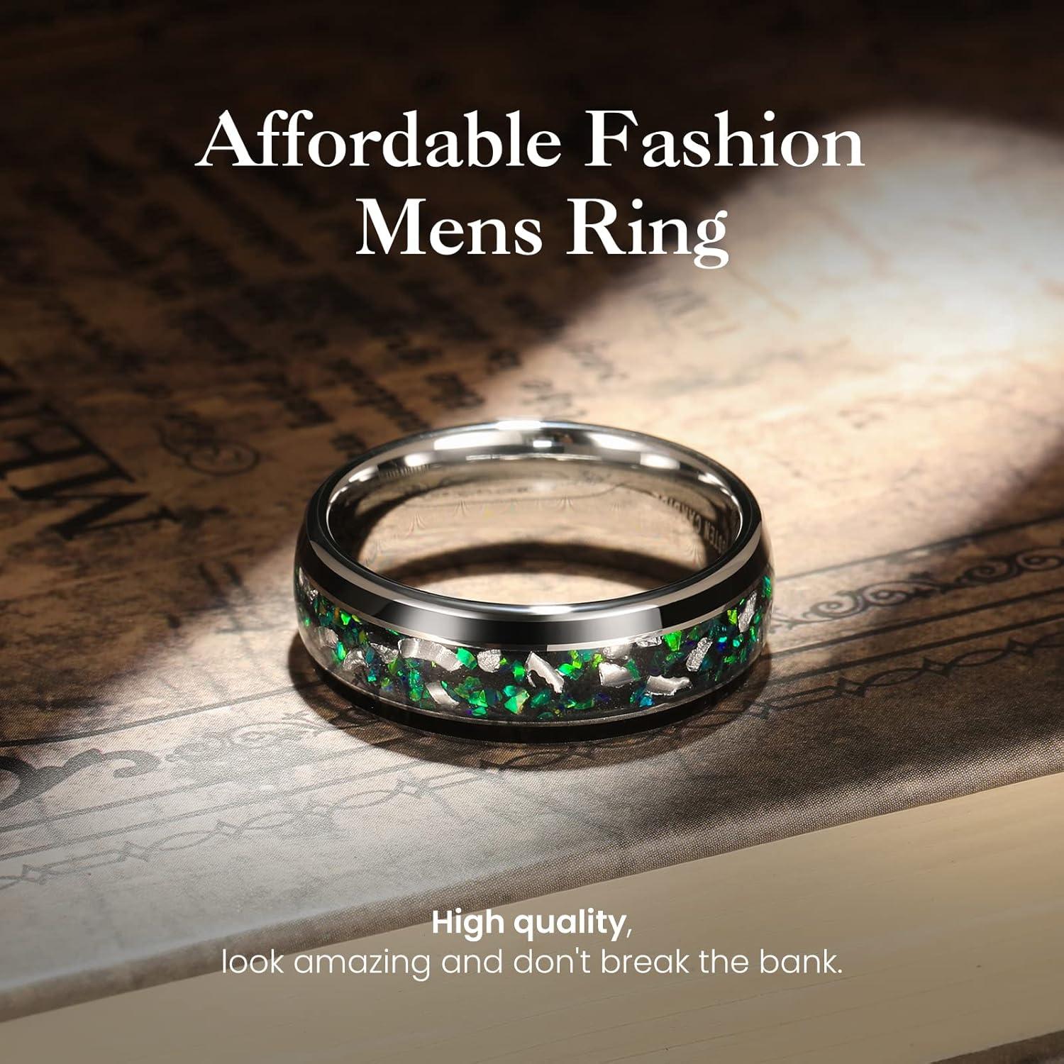 imageKing Will Mens 4mm6mm8mm Black Tungsten Wedding Band Blue Green Purple Fragments Inlay Rings Engagement Band Comfort Fit8mm Opal