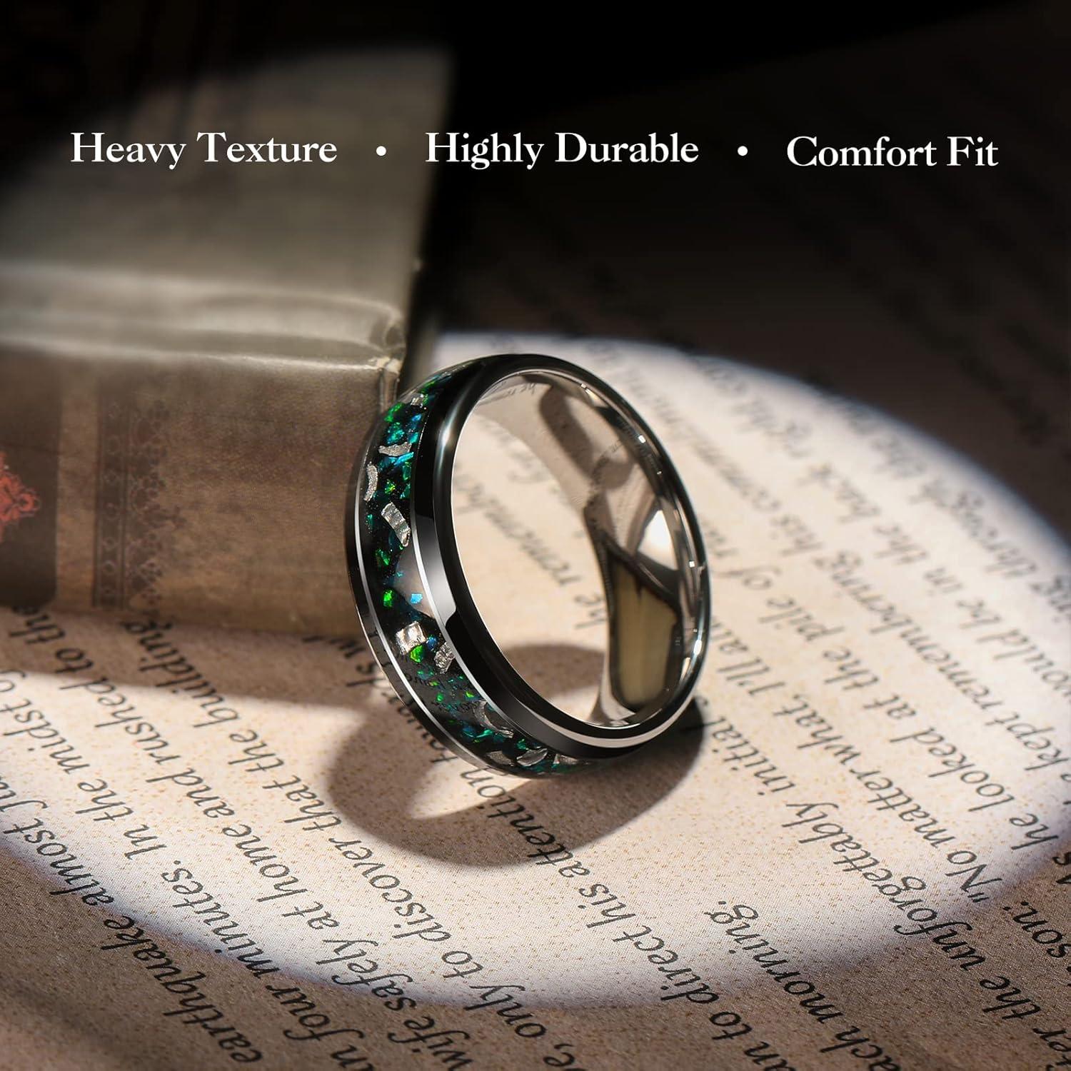 imageKing Will Mens 4mm6mm8mm Black Tungsten Wedding Band Blue Green Purple Fragments Inlay Rings Engagement Band Comfort Fit8mm Opal