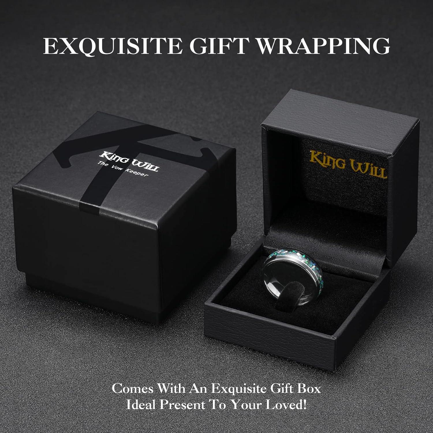 imageKing Will Mens 4mm6mm8mm Black Tungsten Wedding Band Blue Green Purple Fragments Inlay Rings Engagement Band Comfort Fit8mm Opal