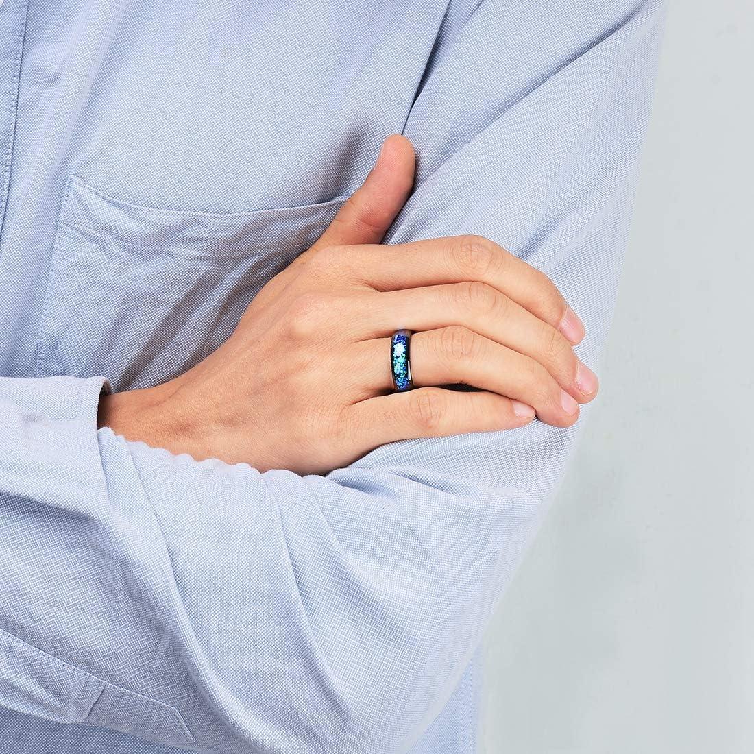 imageKing Will Mens 4mm6mm8mm Black Tungsten Wedding Band Blue Green Purple Fragments Inlay Rings Engagement Band Comfort FitA6mm bluepurple