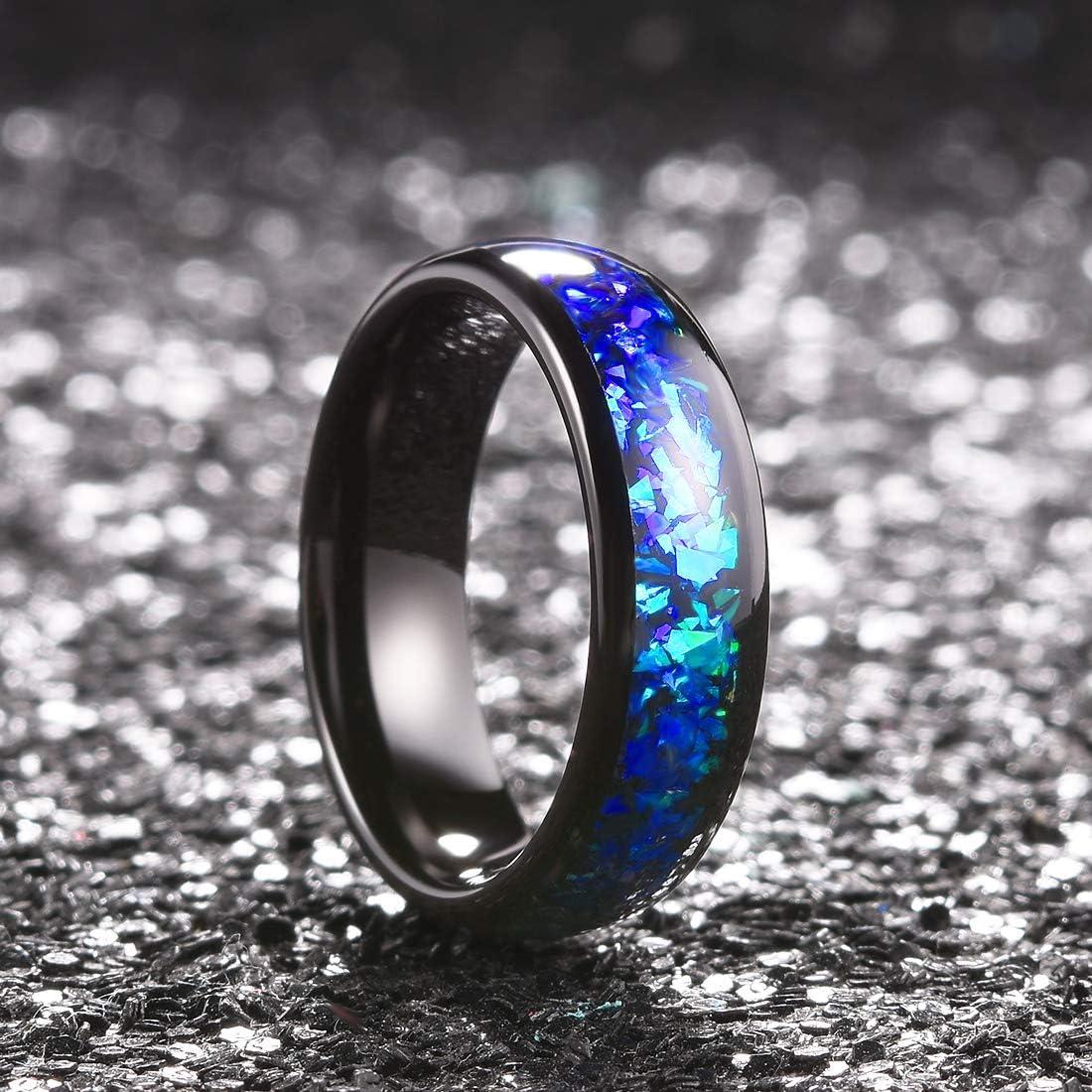 imageKing Will Mens 4mm6mm8mm Black Tungsten Wedding Band Blue Green Purple Fragments Inlay Rings Engagement Band Comfort FitA6mm bluepurple