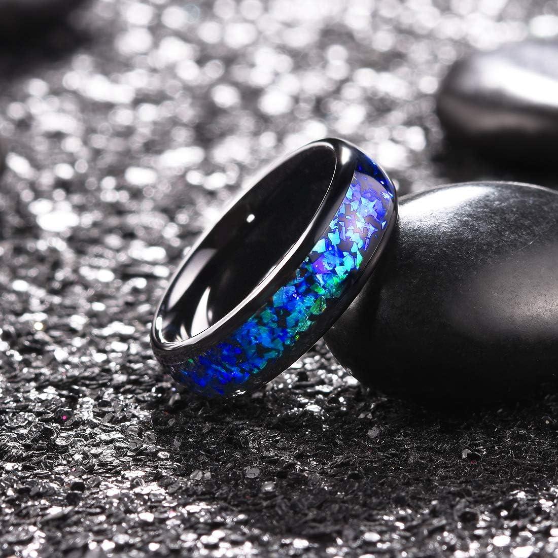 imageKing Will Mens 4mm6mm8mm Black Tungsten Wedding Band Blue Green Purple Fragments Inlay Rings Engagement Band Comfort FitA6mm bluepurple