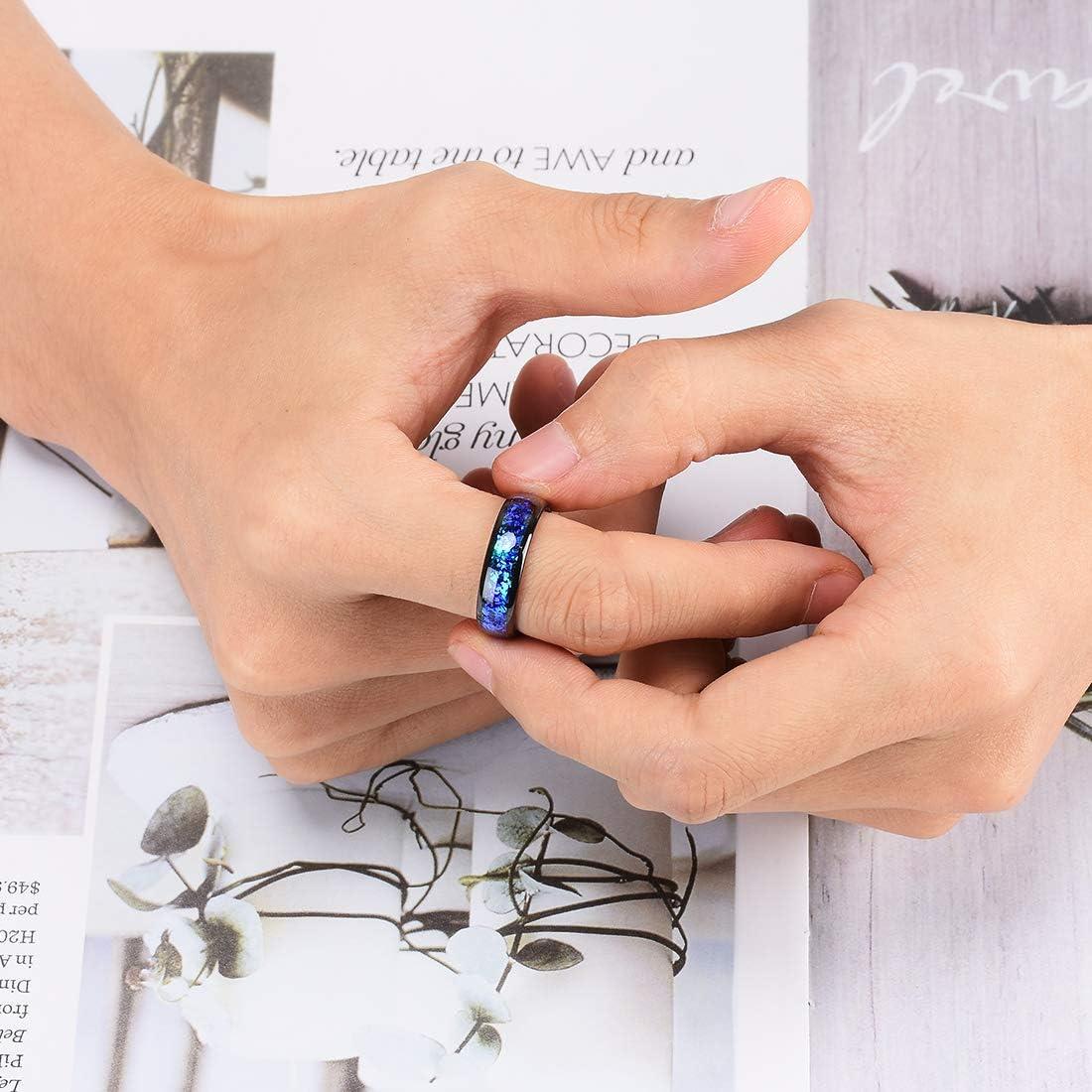 imageKing Will Mens 4mm6mm8mm Black Tungsten Wedding Band Blue Green Purple Fragments Inlay Rings Engagement Band Comfort FitA6mm bluepurple