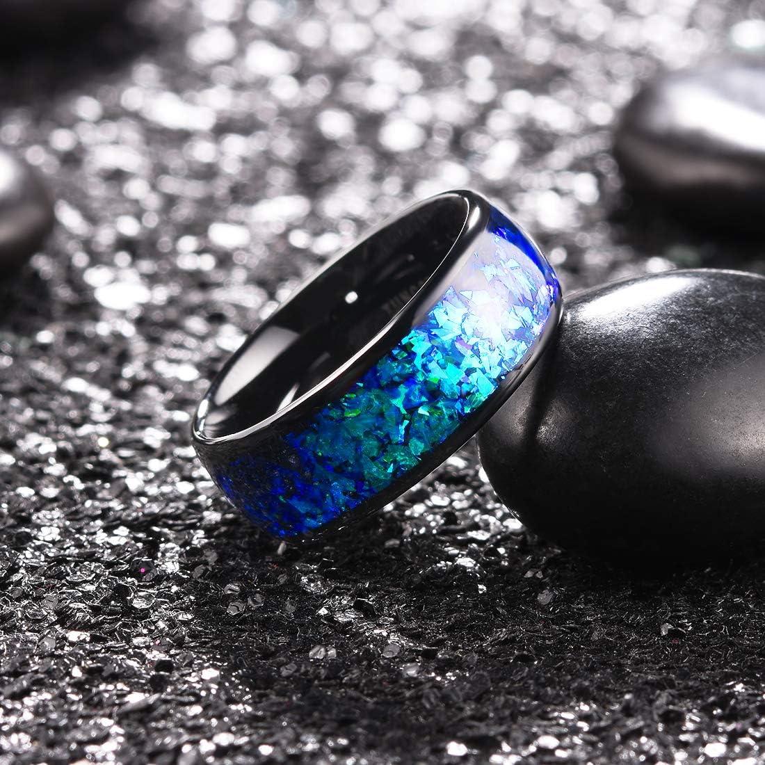 imageKing Will Mens 4mm6mm8mm Black Tungsten Wedding Band Blue Green Purple Fragments Inlay Rings Engagement Band Comfort FitA8mm bluepurple