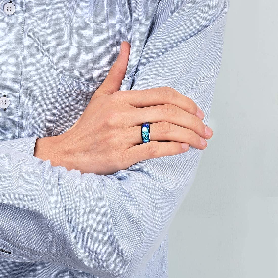 imageKing Will Mens 4mm6mm8mm Black Tungsten Wedding Band Blue Green Purple Fragments Inlay Rings Engagement Band Comfort FitA8mm bluepurple