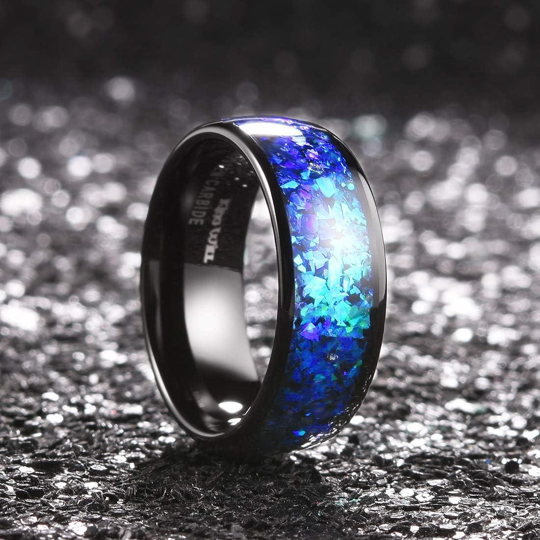 imageKing Will Mens 4mm6mm8mm Black Tungsten Wedding Band Blue Green Purple Fragments Inlay Rings Engagement Band Comfort FitA8mm bluepurple