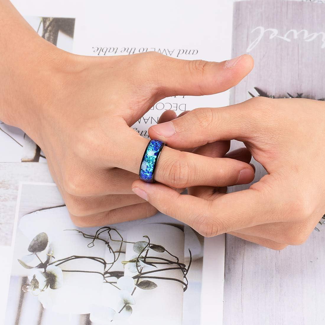 imageKing Will Mens 4mm6mm8mm Black Tungsten Wedding Band Blue Green Purple Fragments Inlay Rings Engagement Band Comfort FitA8mm bluepurple