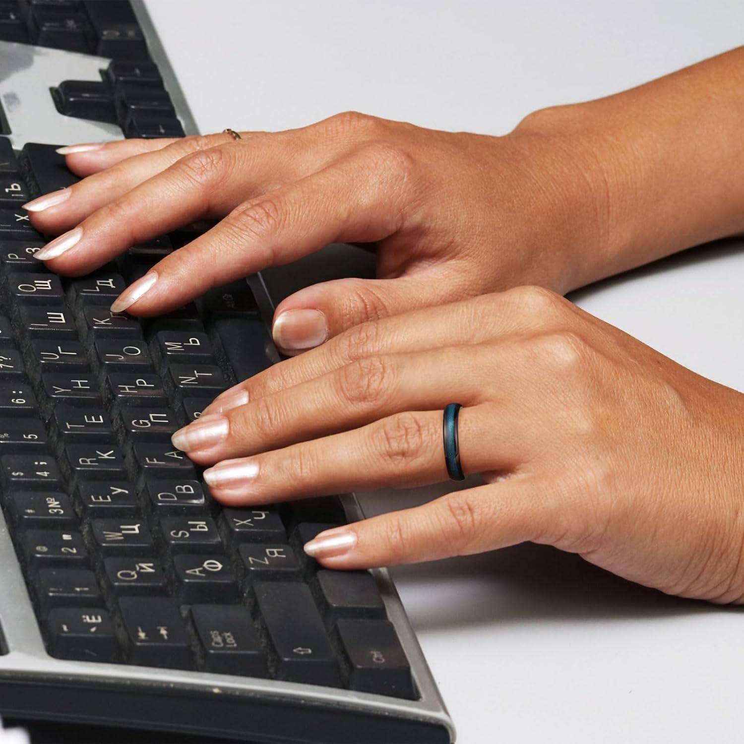 imageKing Will Mens 4mm6mm8mm Black Tungsten Wedding Band Blue Green Purple Fragments Inlay Rings Engagement Band Comfort FitBlackBlue4mm