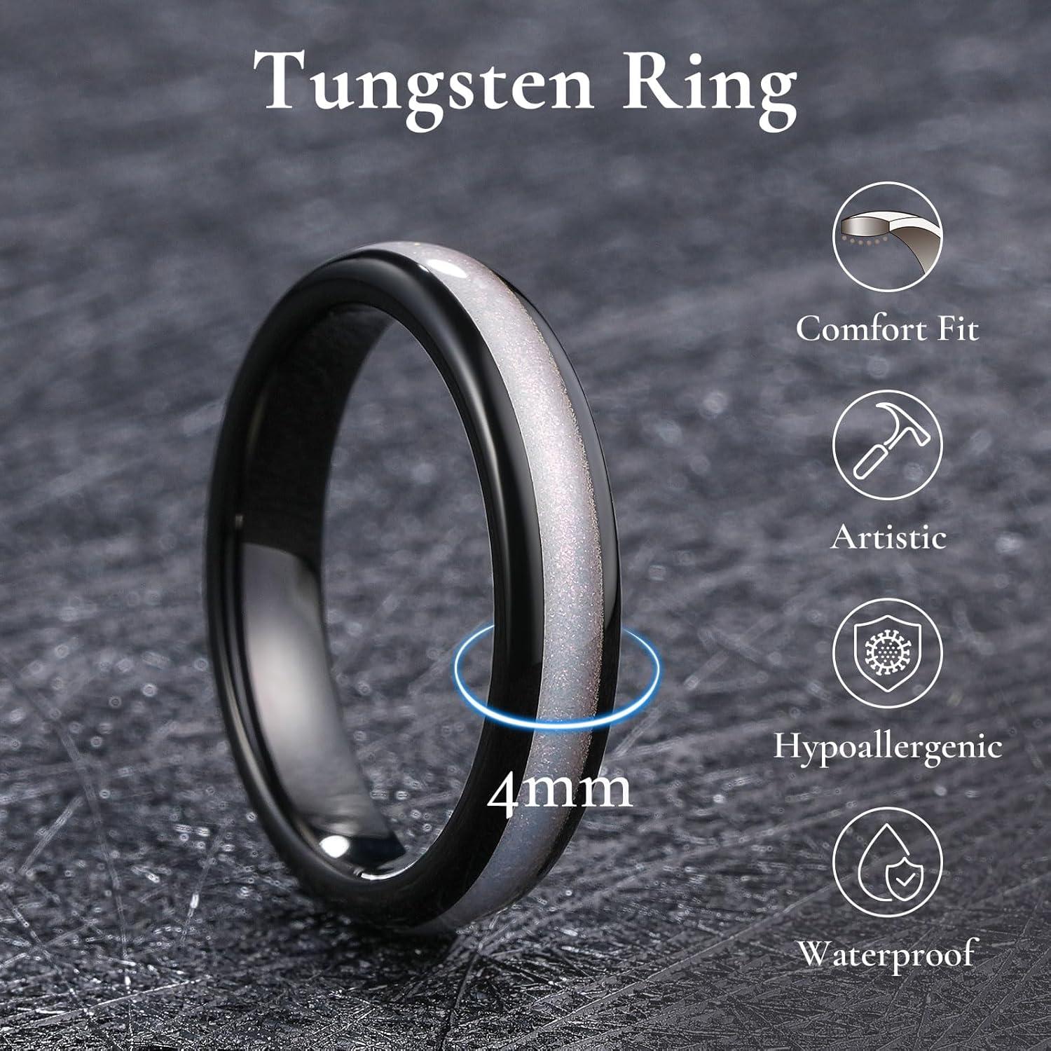 imageKing Will Mens 4mm6mm8mm Black Tungsten Wedding Band Blue Green Purple Fragments Inlay Rings Engagement Band Comfort FitBlackPink4mm