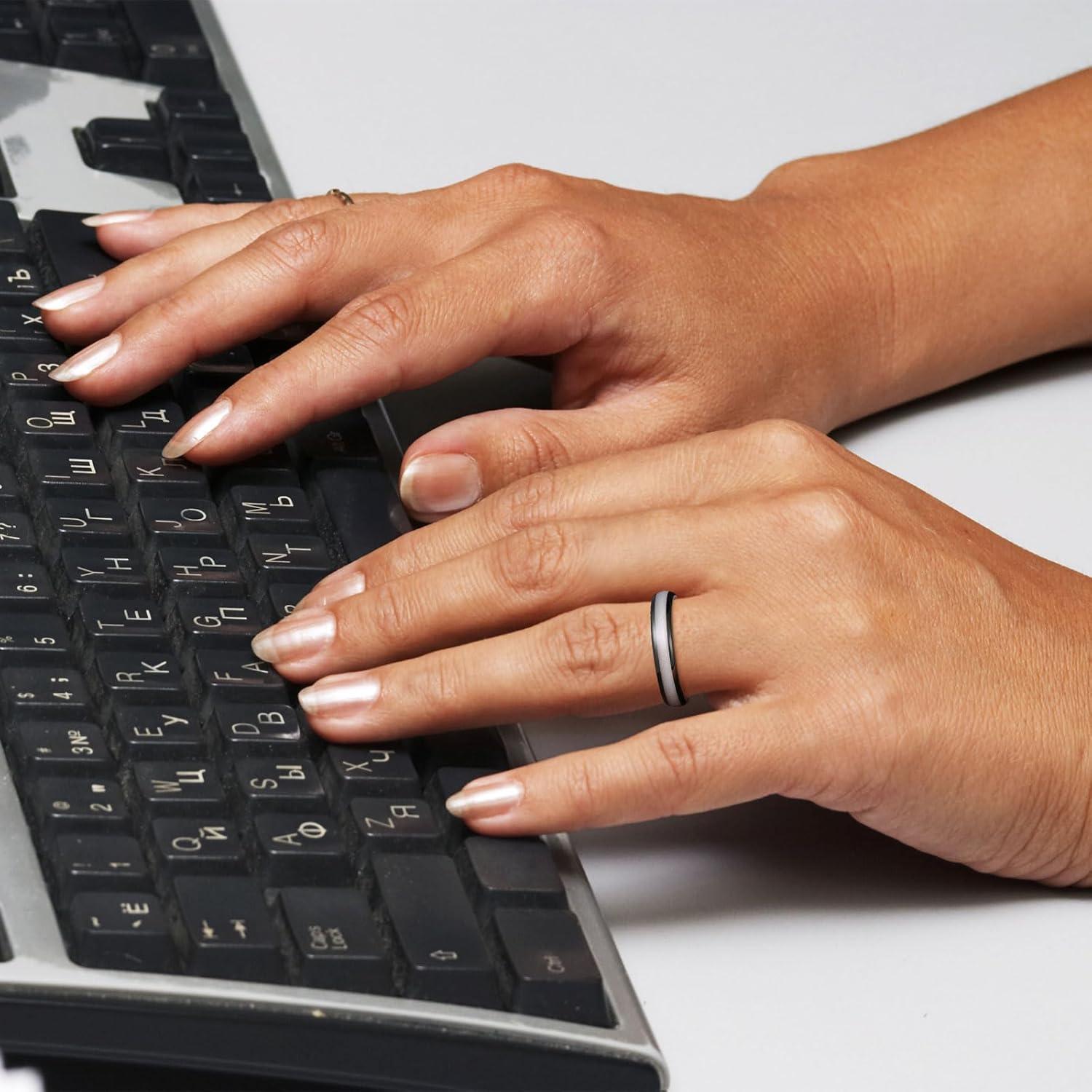 imageKing Will Mens 4mm6mm8mm Black Tungsten Wedding Band Blue Green Purple Fragments Inlay Rings Engagement Band Comfort FitBlackPink4mm