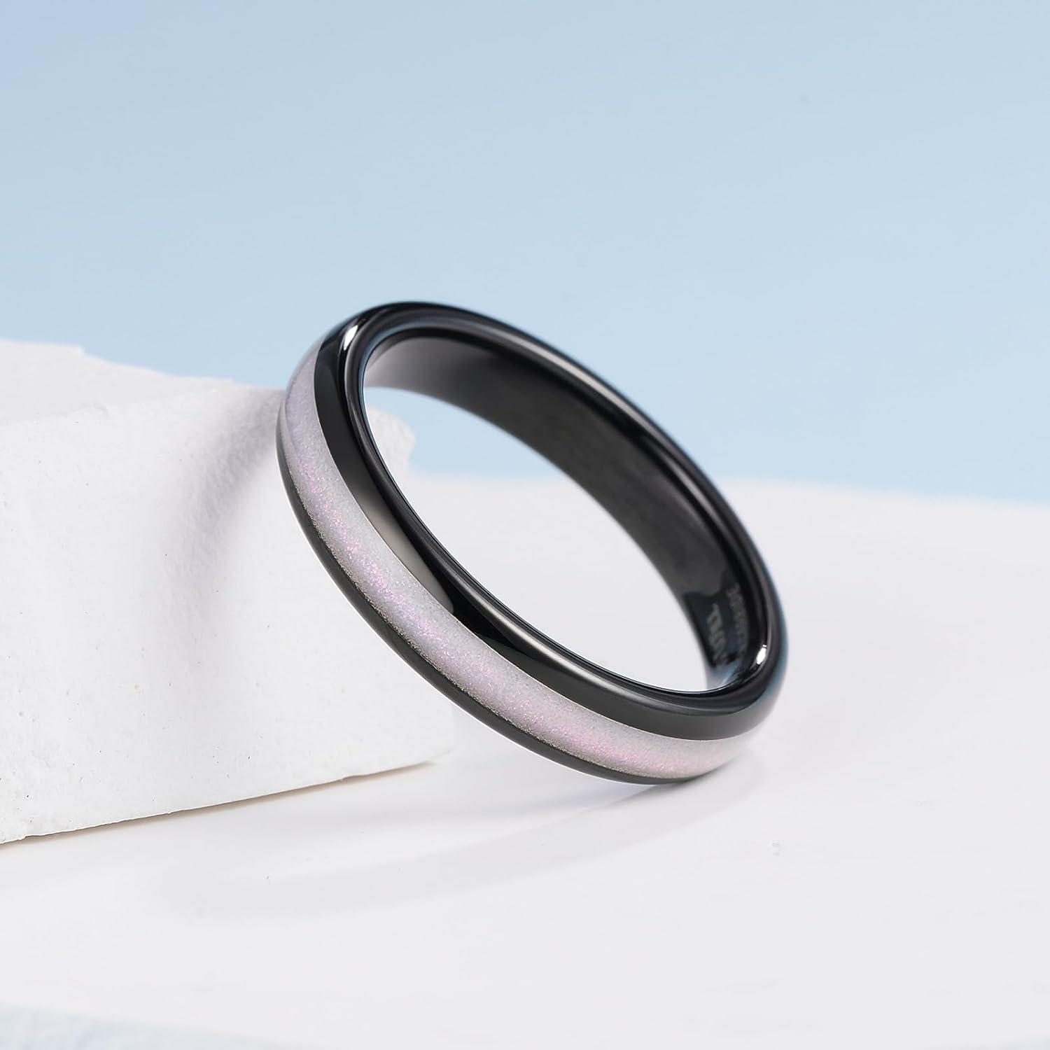 imageKing Will Mens 4mm6mm8mm Black Tungsten Wedding Band Blue Green Purple Fragments Inlay Rings Engagement Band Comfort FitBlackPink4mm